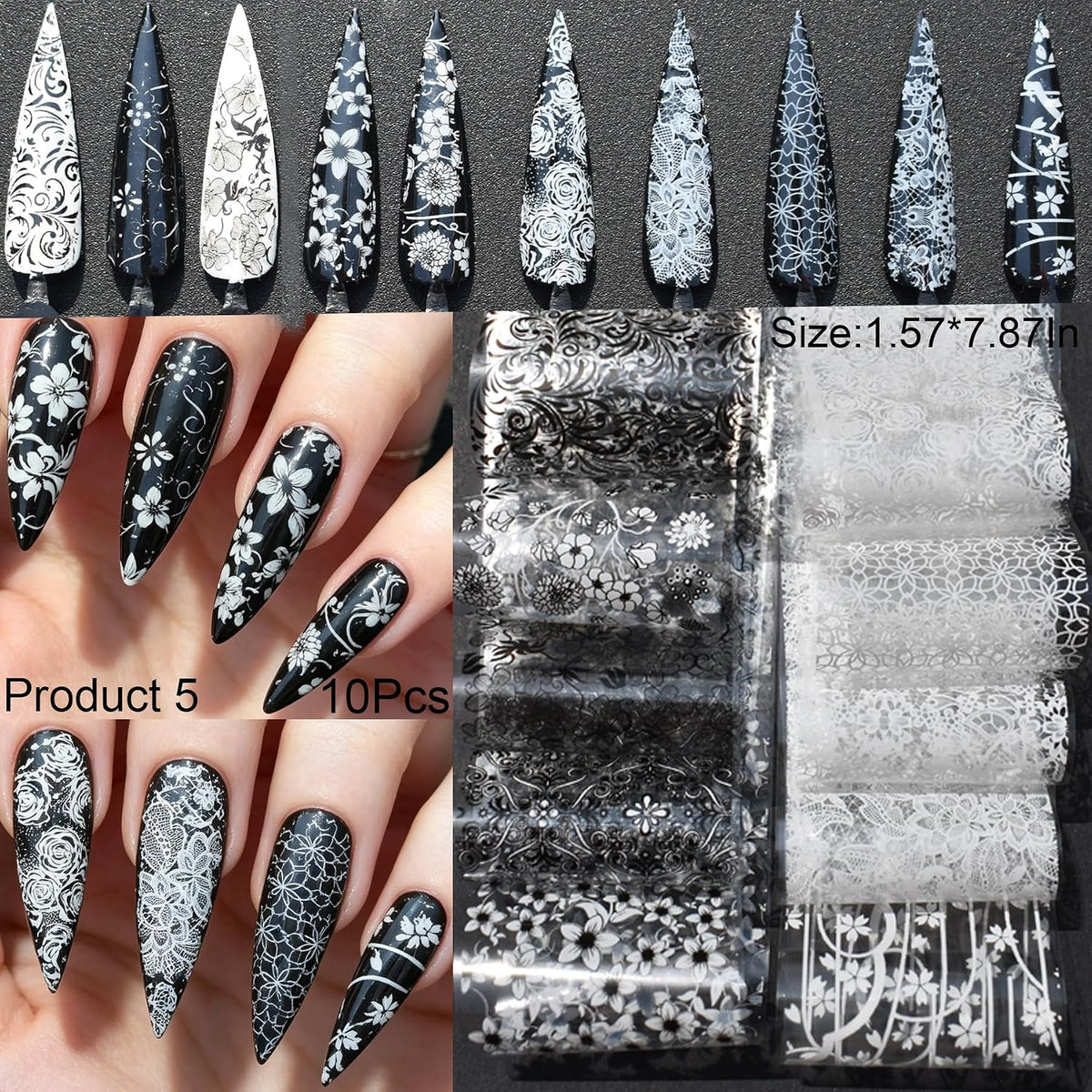 58 Sheets Nail Art Transfer Foil Stickers,1.57x7.87In