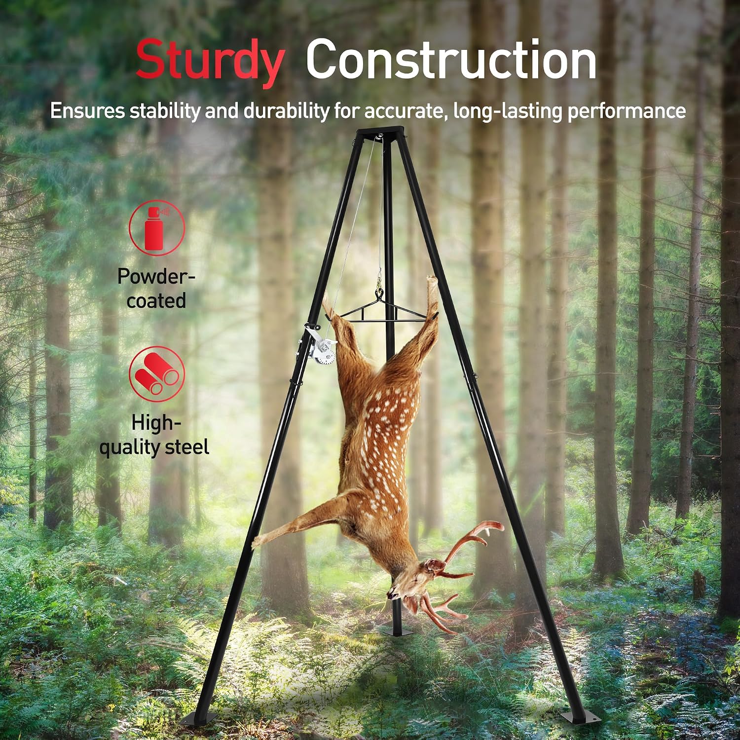 Tripod Game Hoist, 500 LBS Deer Skinning Rack Stand with Gambrel