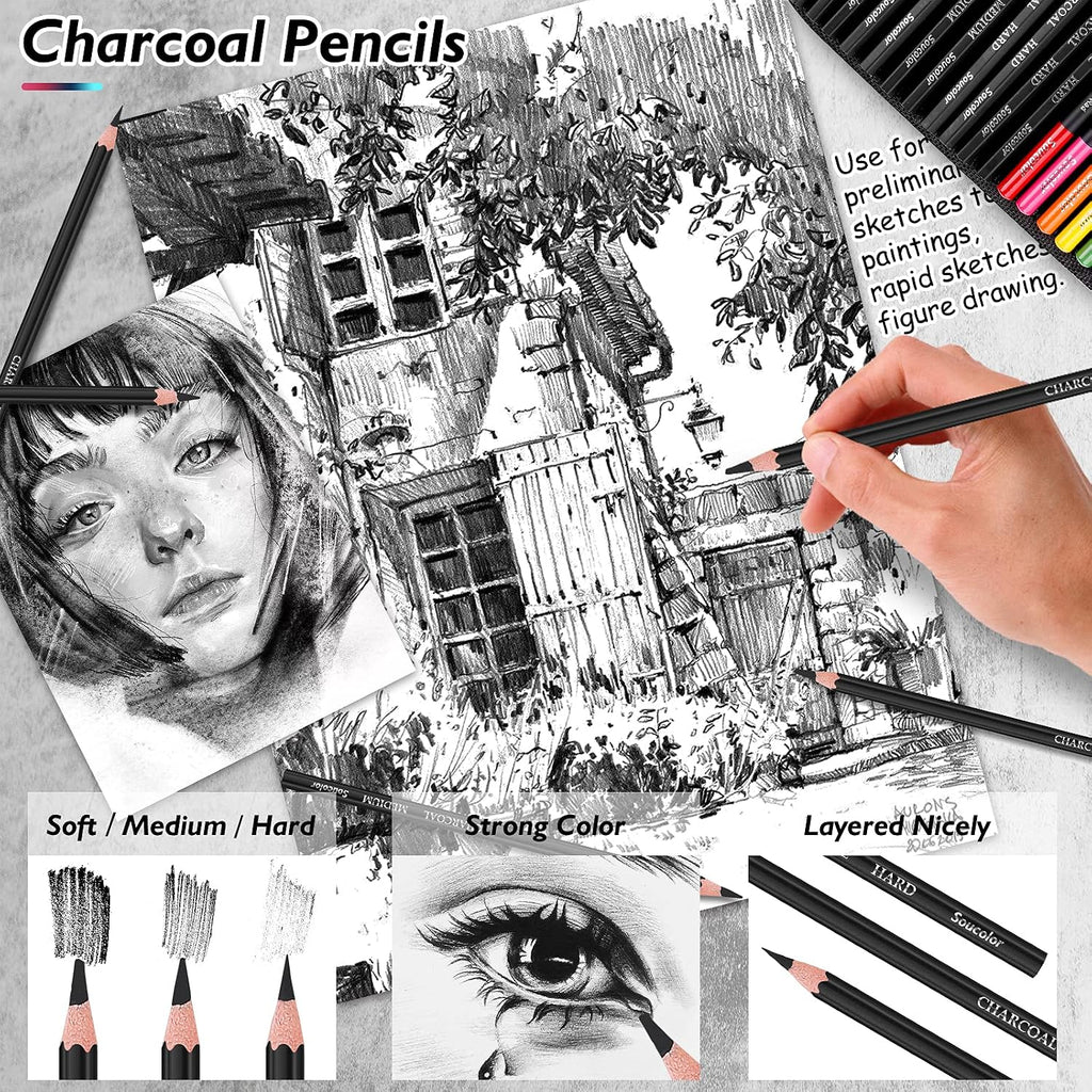 73 Pack Art Supplies Sketching Kit for Adults Artist Gifts, School Supplies, Drawing Sketching Pencils with