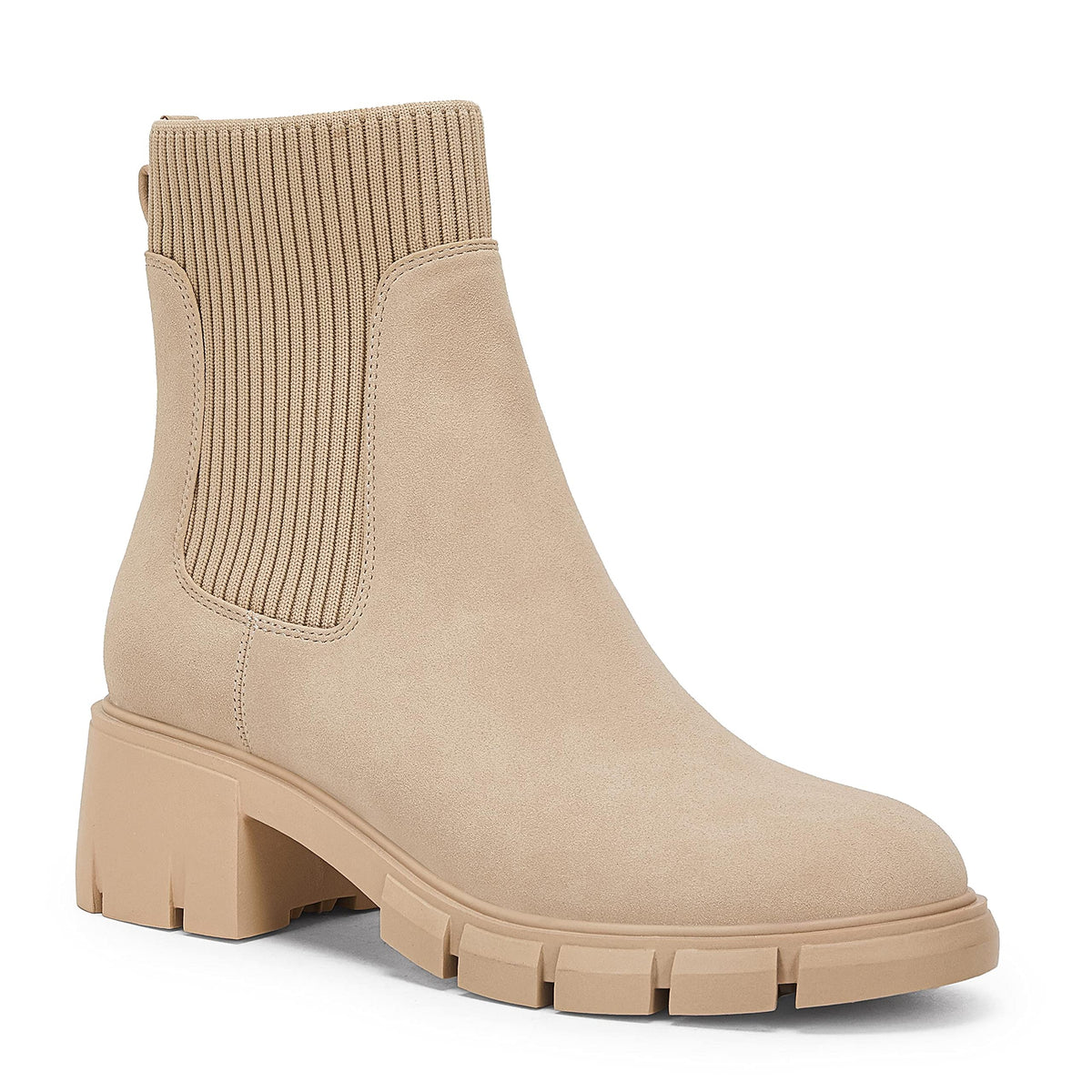 Womens Lug Sole Platform Ankle Boots Elastic Chunky Block Heel Non-Slip Combat Comfortable Chelsea Booties