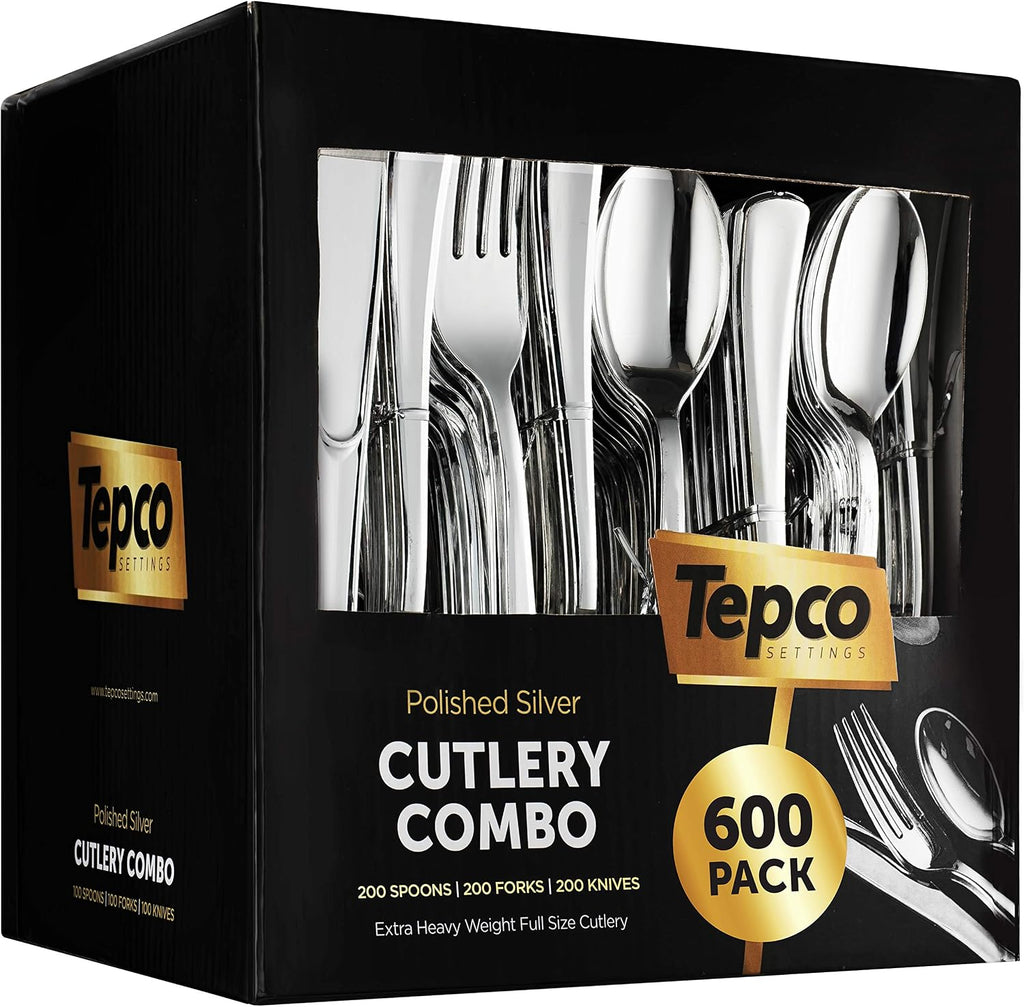 600 Plastic Silverware Set - Plastic Cutlery Set - Disposable - Flatware Set - 200 Forks - 200 Spoons - 200 Knives