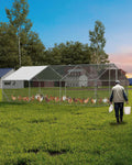 Large Metal Chicken Coop, Chicken Run for 20/30 Chickens, Outdoor Walk in Poultry Cage with Anti-UV Cover and