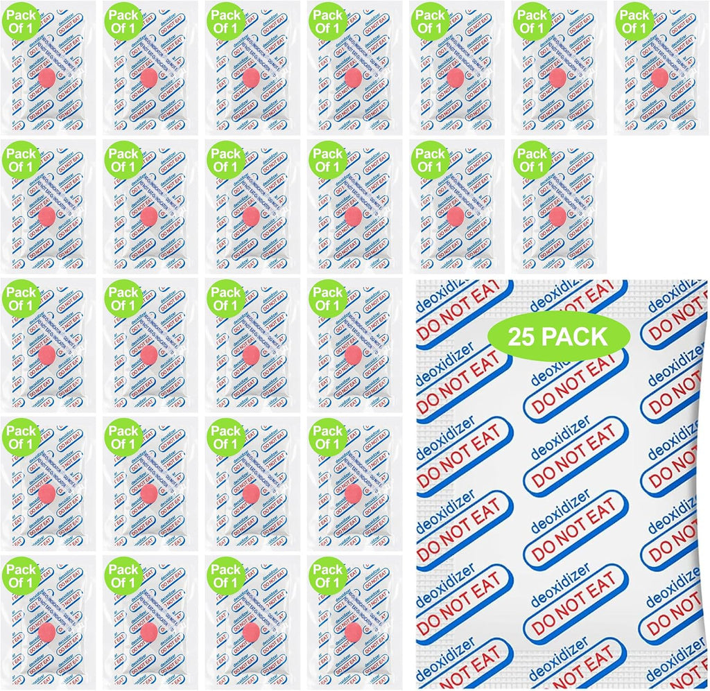 25-Pack High Capacity 2500cc Oxygen Absorbers for Food Storage – Individually Vacuum Sealed in 1-Pack, Food Grade