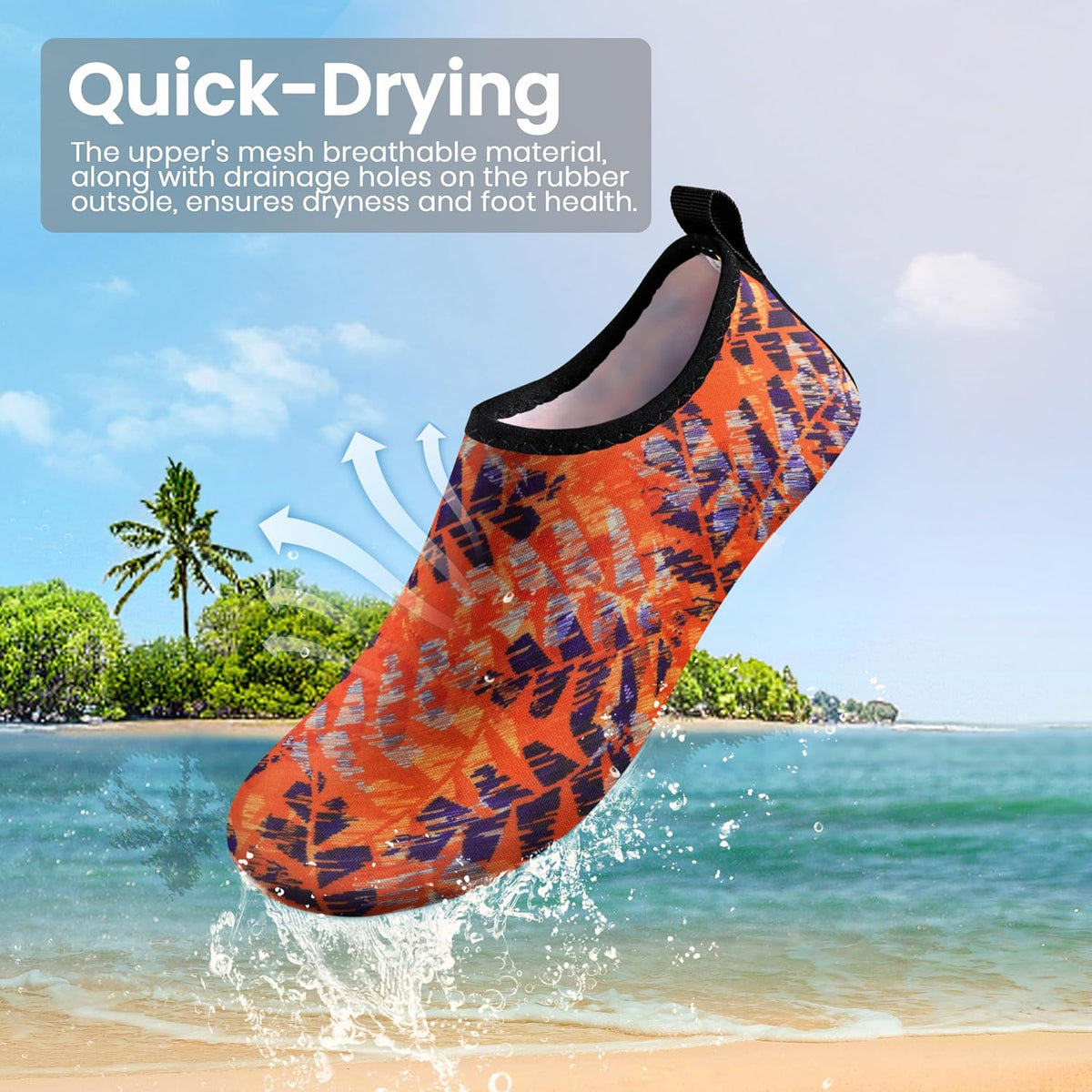 Water Shoes Women Men Adult Quick-Dry Aqua Socks Barefoot Non Slip for Beach Swim River Pool Lake surf Black Size SK002