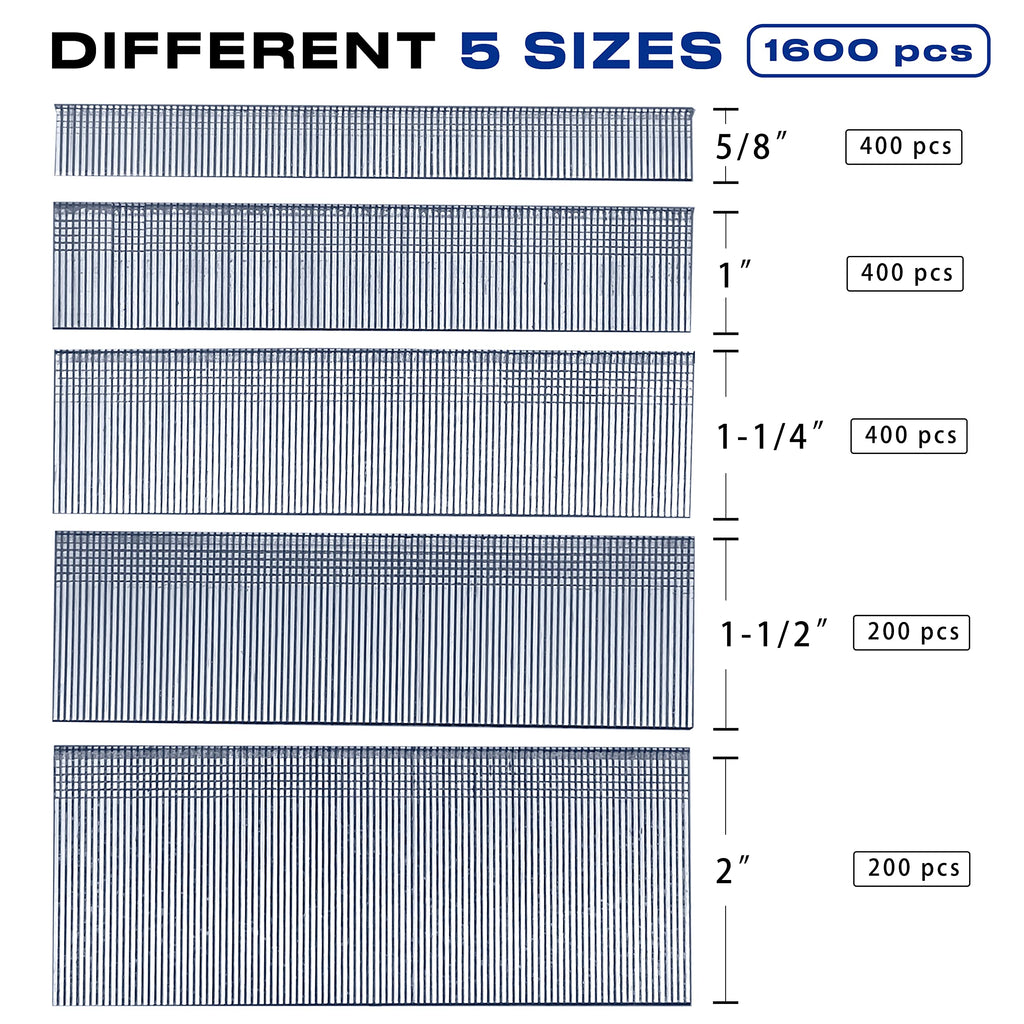 18 Gauge Brad Nails Assorted Project Pack, 1600 pcs