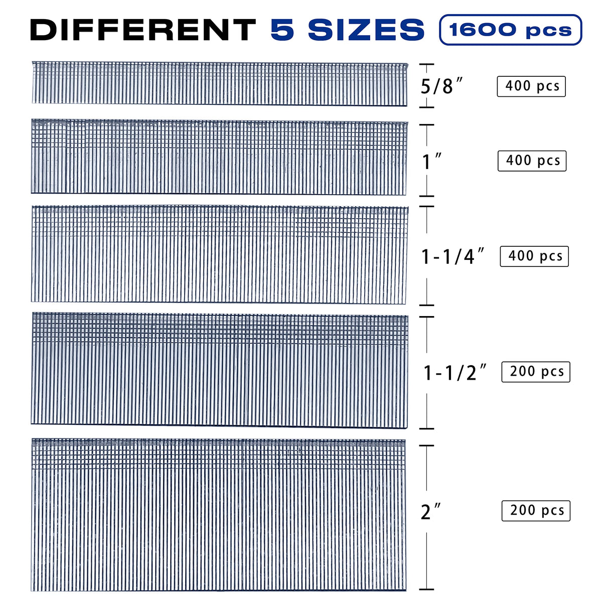 18 Gauge Brad Nails Assorted Project Pack, 1600 pcs