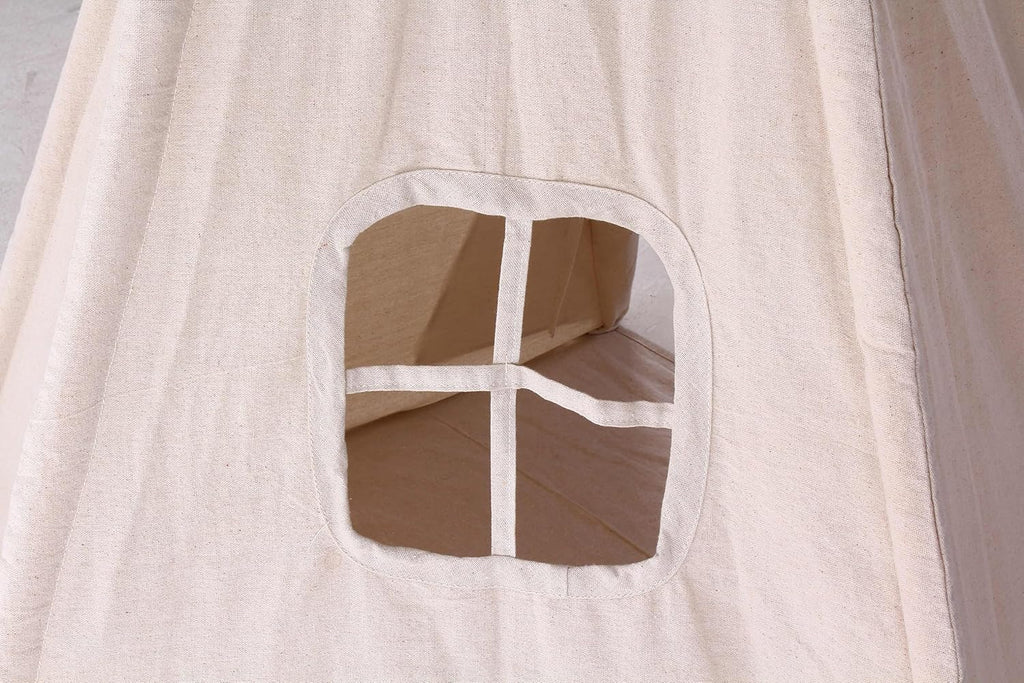 Miyaya Large Canvas Teepee Play Tent Indian Play Tent with Carry Case,5 Poles Design (BEIGE)