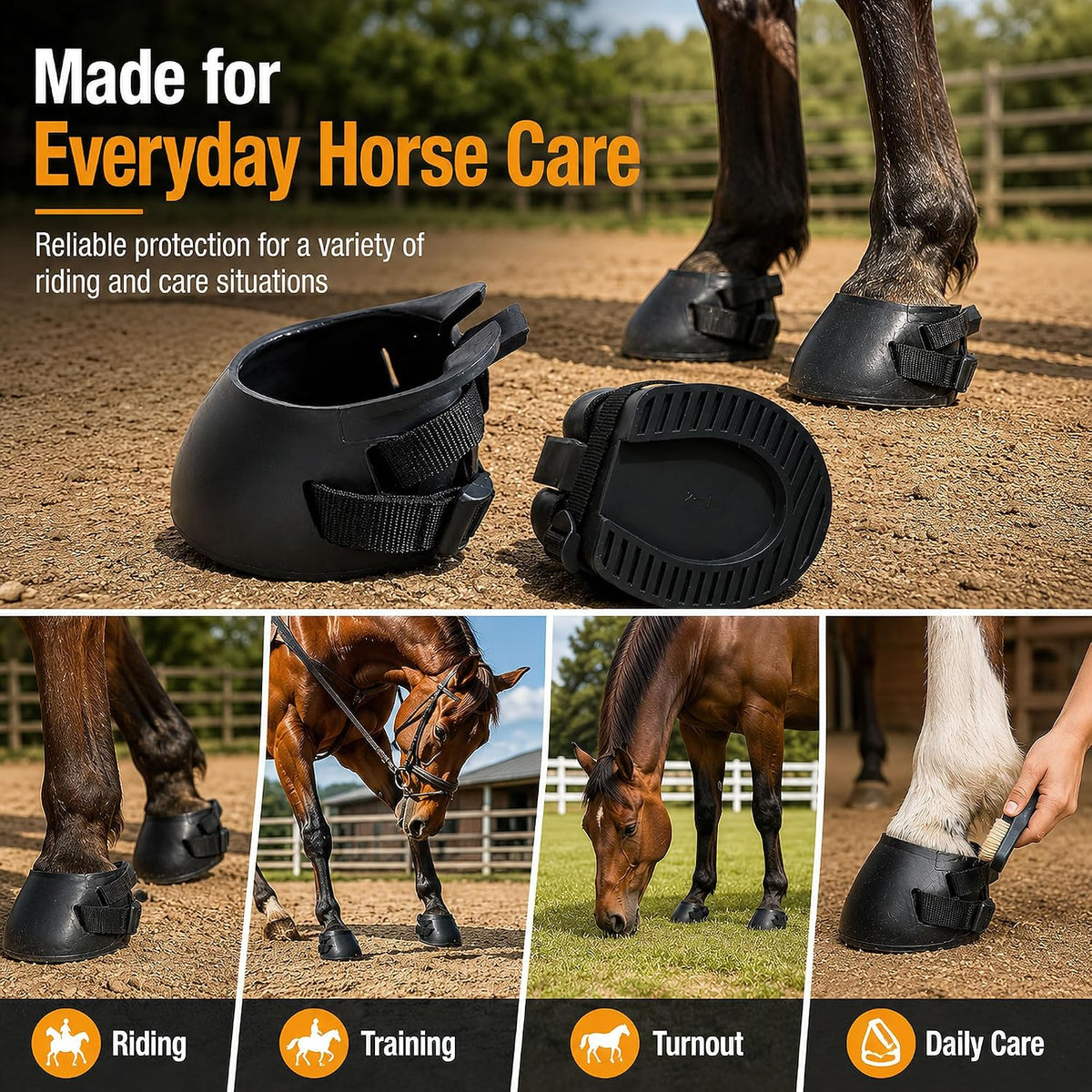 Horse Hoof Boots, 2 Pack Rubber Hoof Protectors for Riding (L)