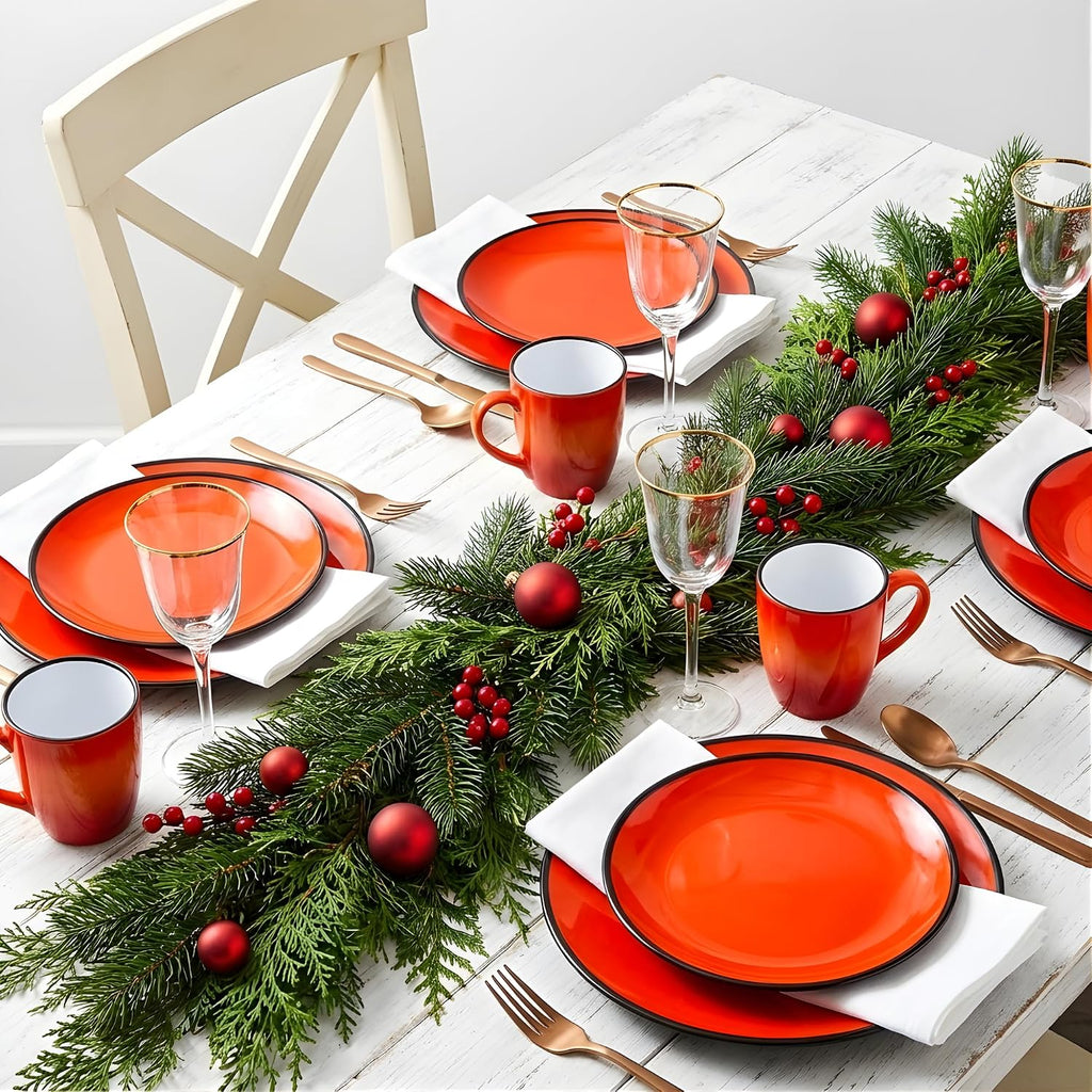11" Melamine Round Dinner Plates, 6-Piece Plate Sets, Black&Red