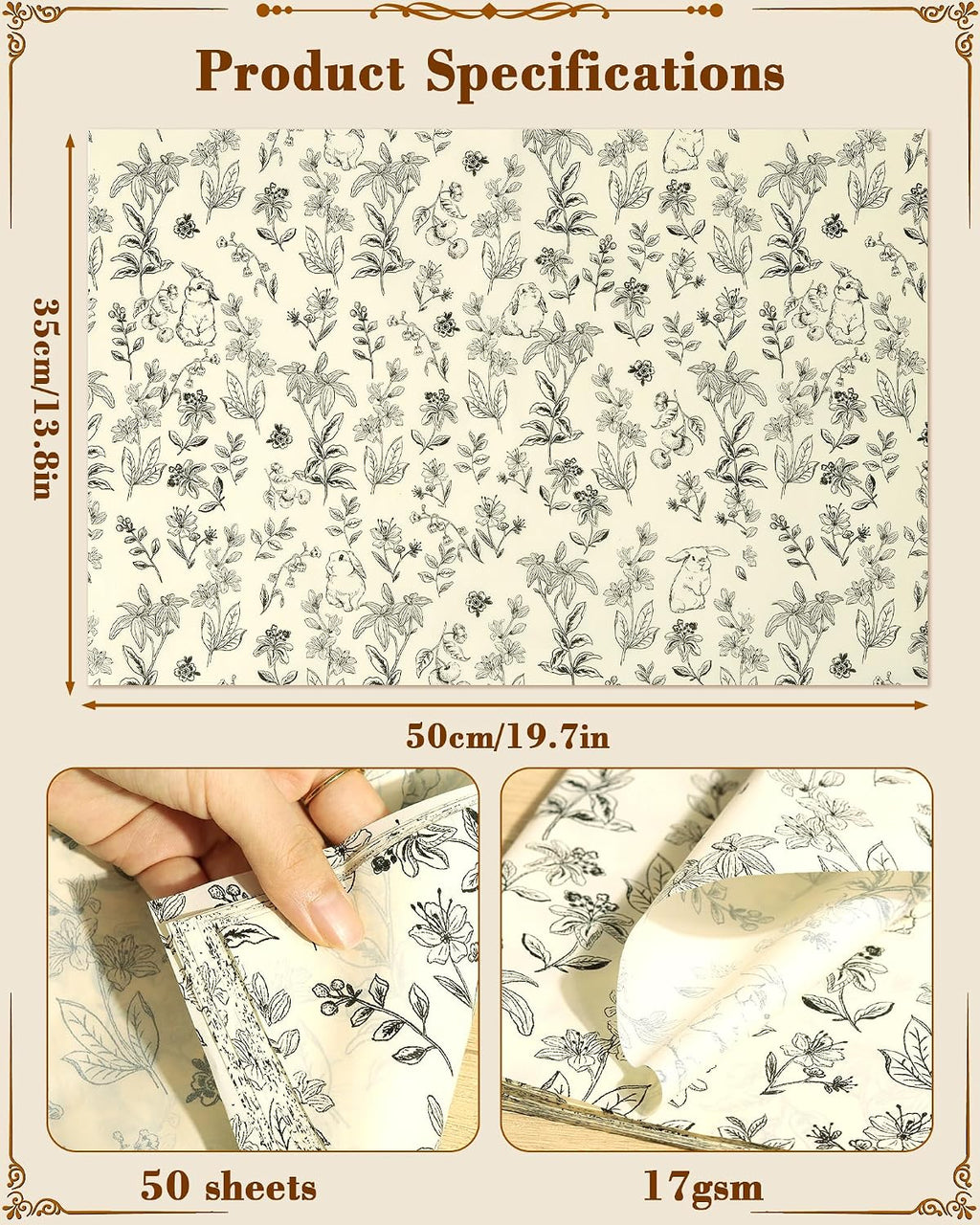 50Sheets Floral Tissue Paper for Gift Bags;Retro Patterned