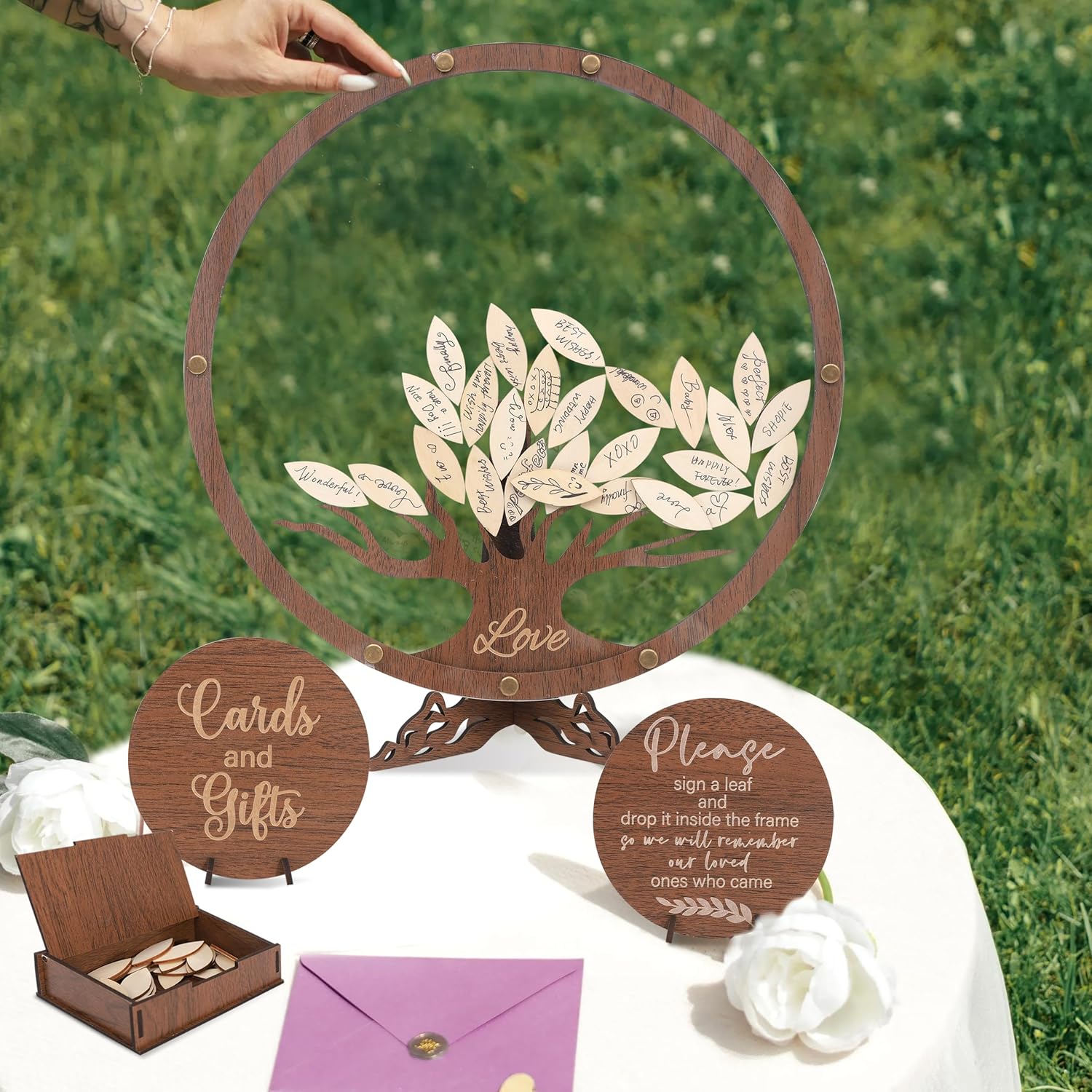 Wedding Guest Book Alternative - Personalized Bridal Shower Party Decorations,Wooden Family Tree Guest Book,Standing