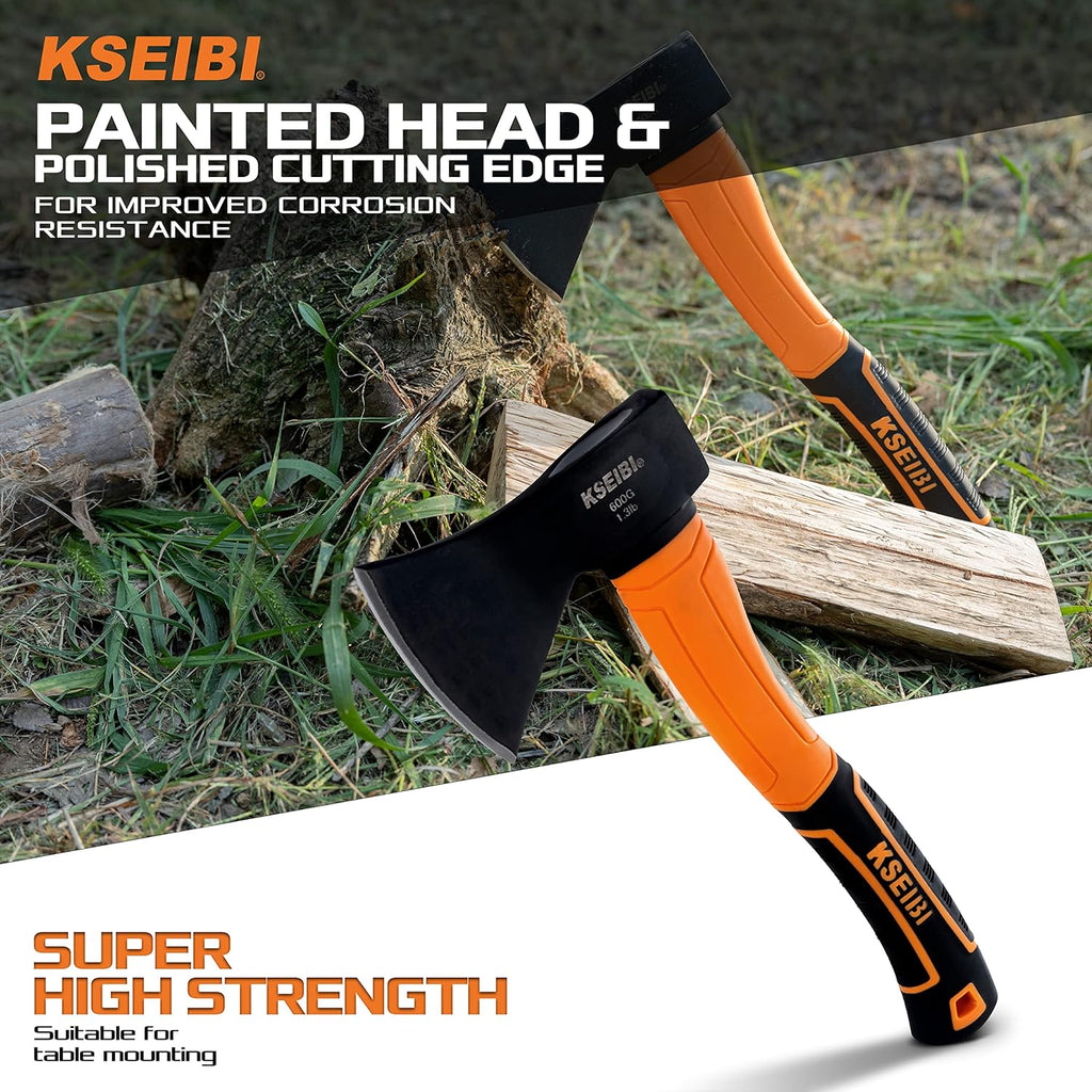 Wood Axe, Small Outdoor Camp Hatchet for Splitting and Kindling Wood, Forged Steel Blade with Anti-Slip and Shock