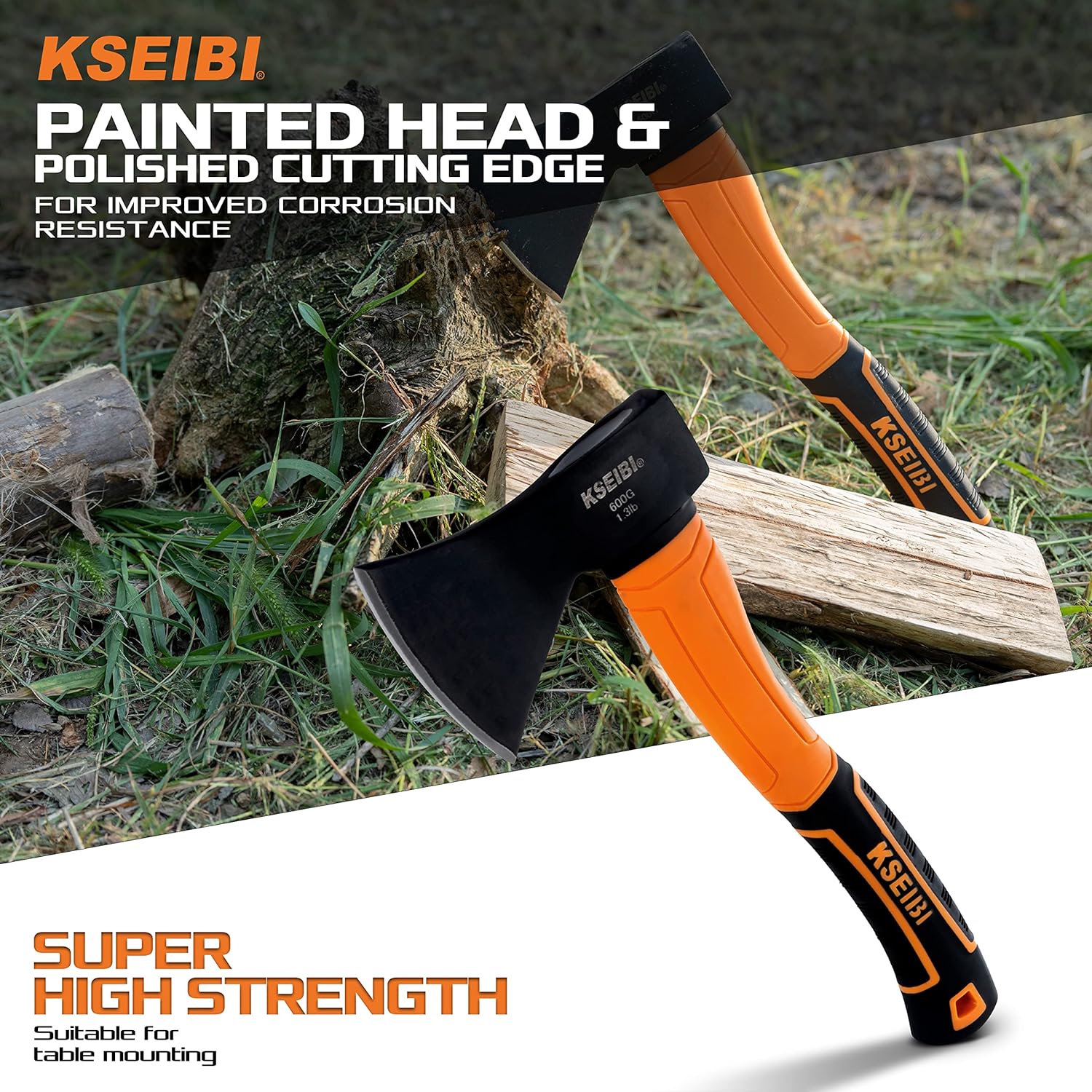 Wood Axe, Small Outdoor Camp Hatchet for Splitting and Kindling Wood, Forged Steel Blade with Anti-Slip and Shock