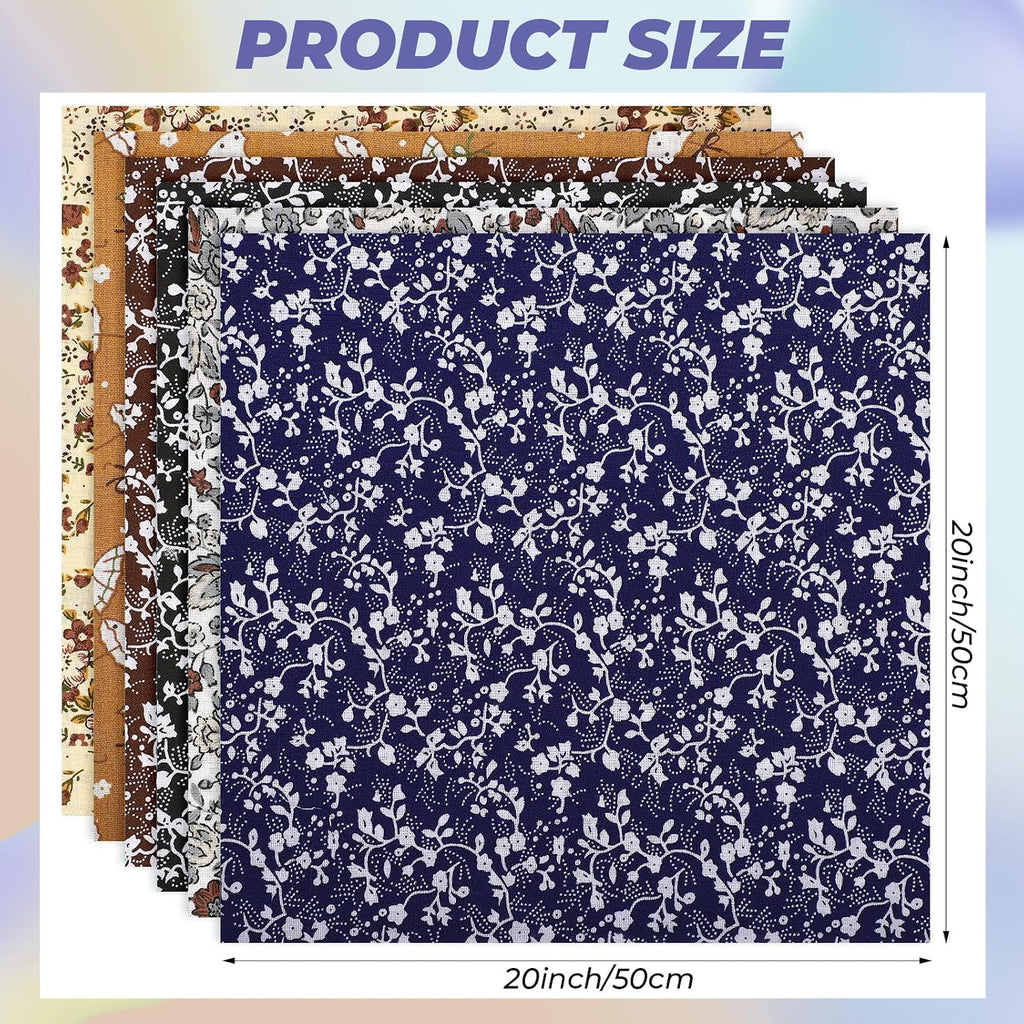 28 Pcs 20 x 20 Inch Cotton Fabric Squares for Quilting Craft, Fat Quarters Fabric, Floral Printed Cloth, Multicolor