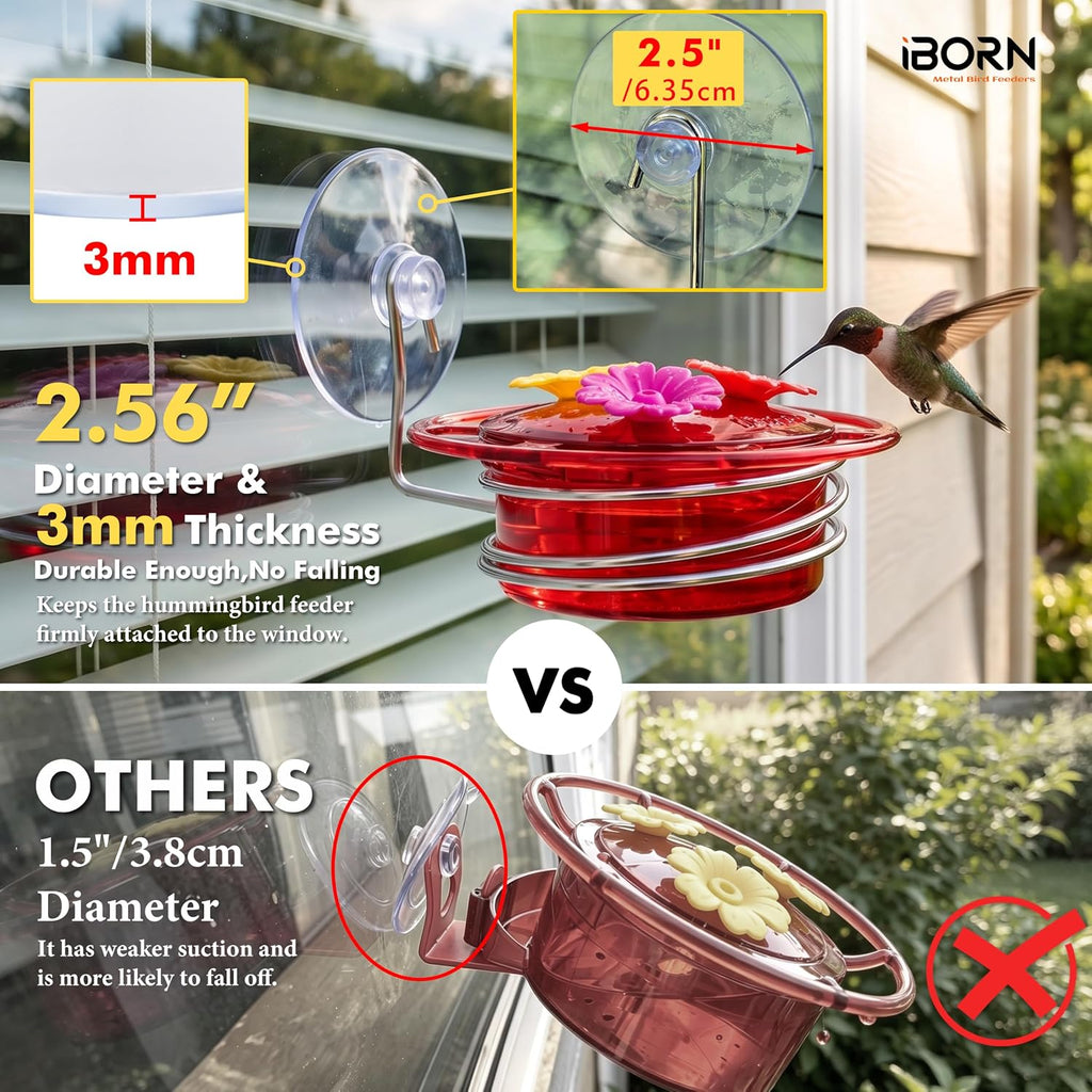 Window Hummingbird Feeder with Strong Suction Cup, BPA-Free 3.4OZ, Red 3 PK
