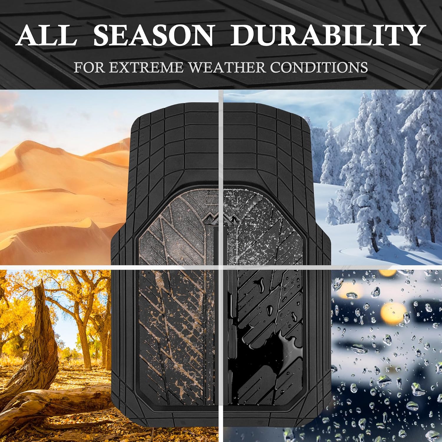 Heavy Rubber Car Floor Mats, Deep Waterproof Car Mats All Weather, Universal Trim-to Fit Automotive Floor Mats for