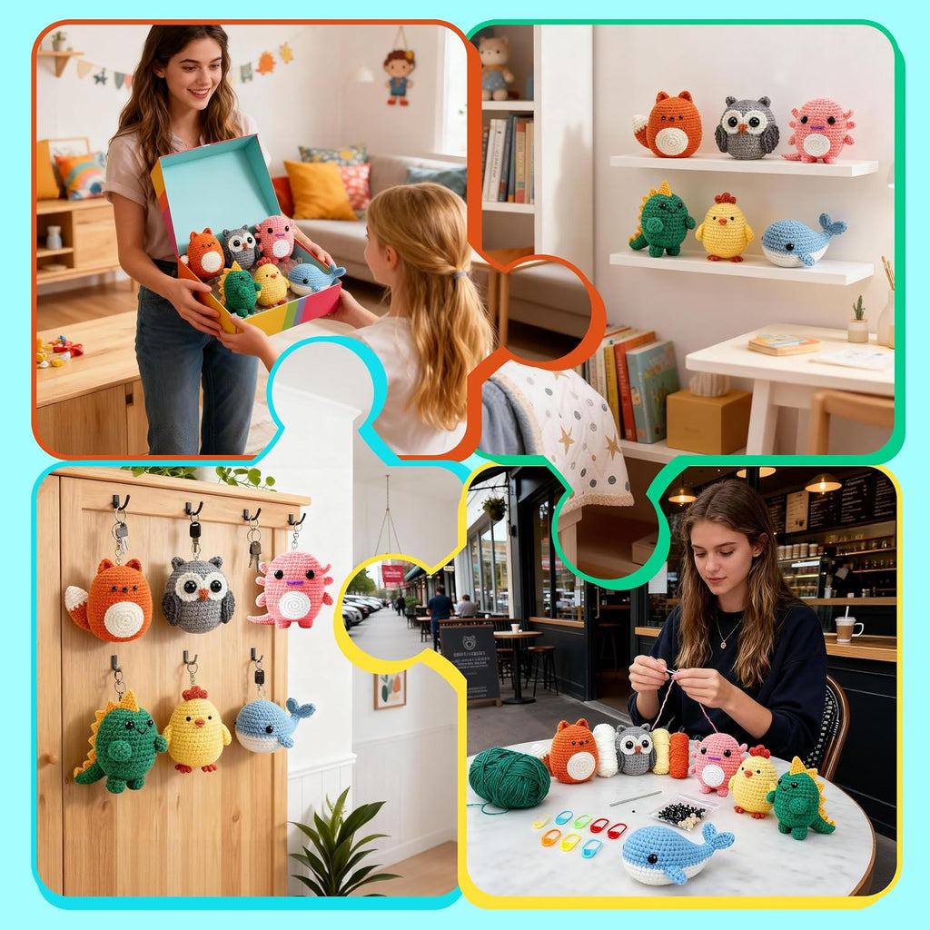 Crochet Kit for Beginners 6 PCS Amigurumi Animal Family Crochet Starter Kit with Step-by-Step Video Tutorials 40%