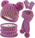 4 Pcs Kids Winter Hat Gloves Scarf Set, Thicken Warm Toddler Beanie Mittens Neck Warmer Set for Boys Girls 3-15