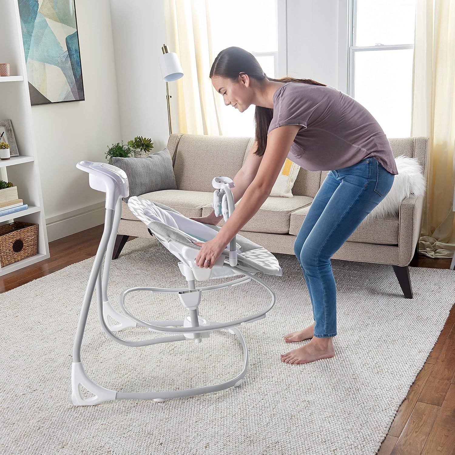 2-in-1 SimpleComfort Lightweight Compact 6-Speed Multi-Direction Baby Swing & Rocker, Vibrations & Nature Sounds, 0-9