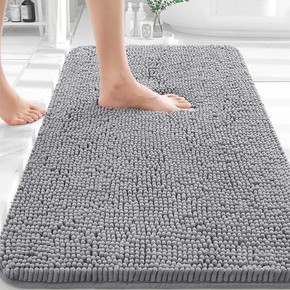 Bathroom Rugs 30x20, Extra Soft Absorbent Chenille Bath Rugs | Grey, Quick-Drying Rubber Backing, Machine Washable