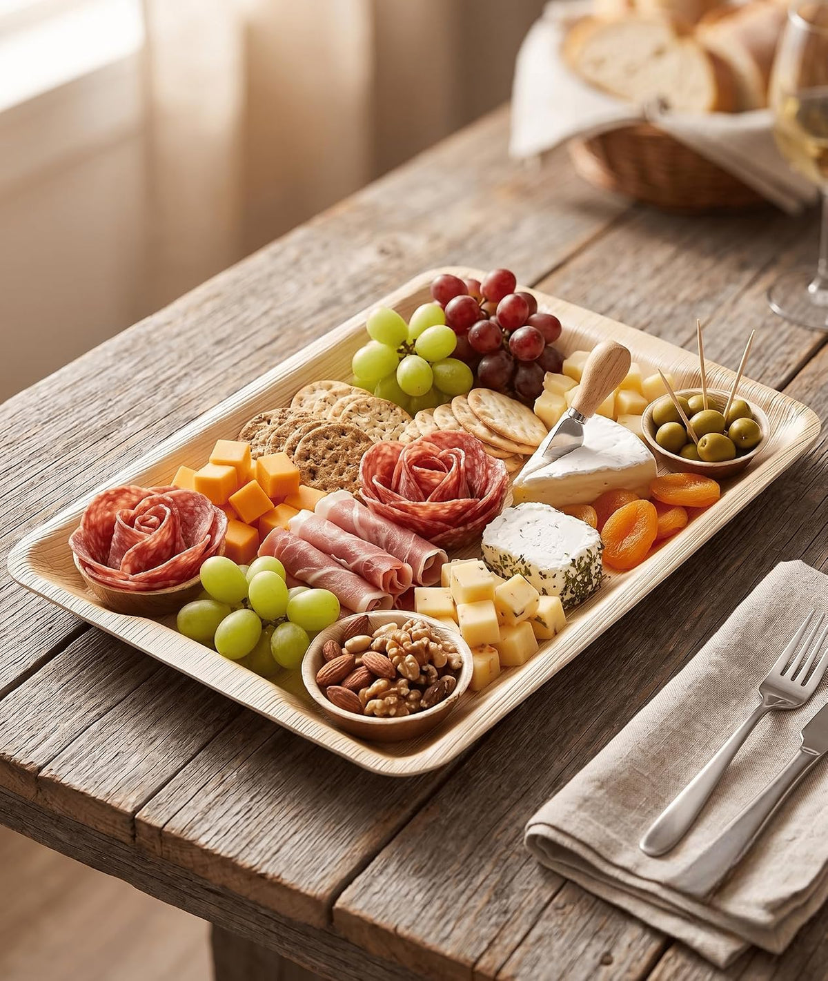 Disposable Bamboo 14" x 10" Trays (10 Pieces) Bamboo Serving Platters, Disposable Boards, Eco-Friendly Dinnerware For