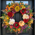 24 Inch Fall Wreaths for Front Door, Autumn Farmhouse Harvest Wreath | Fall Door Wreath with Sunflowers, Peony