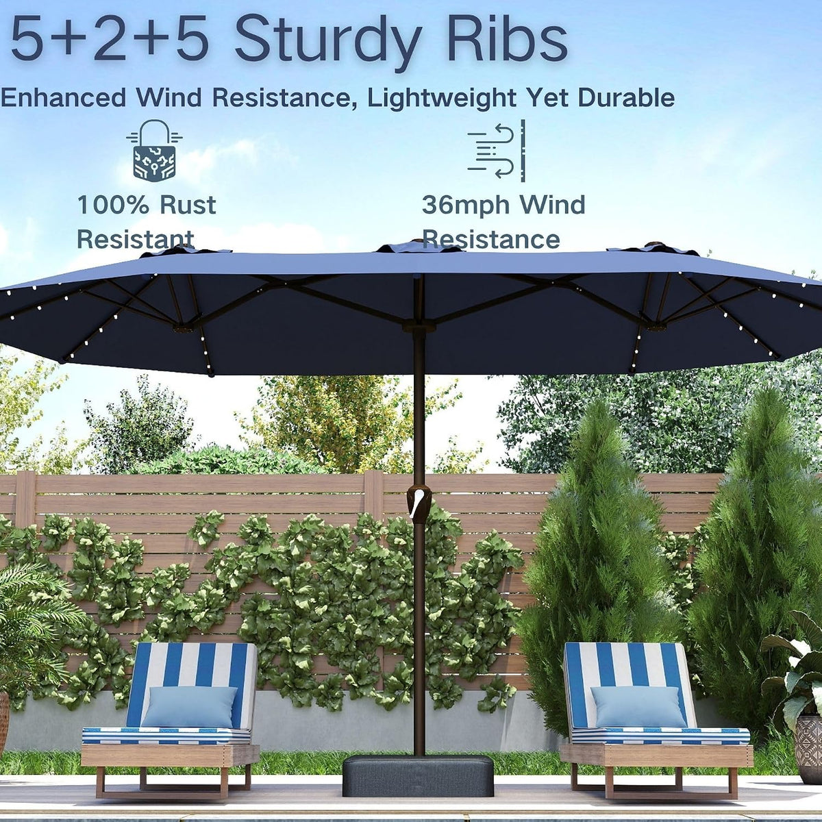 15ft Large Outdoor Patio Umbrella with Base Included, Navy Blue