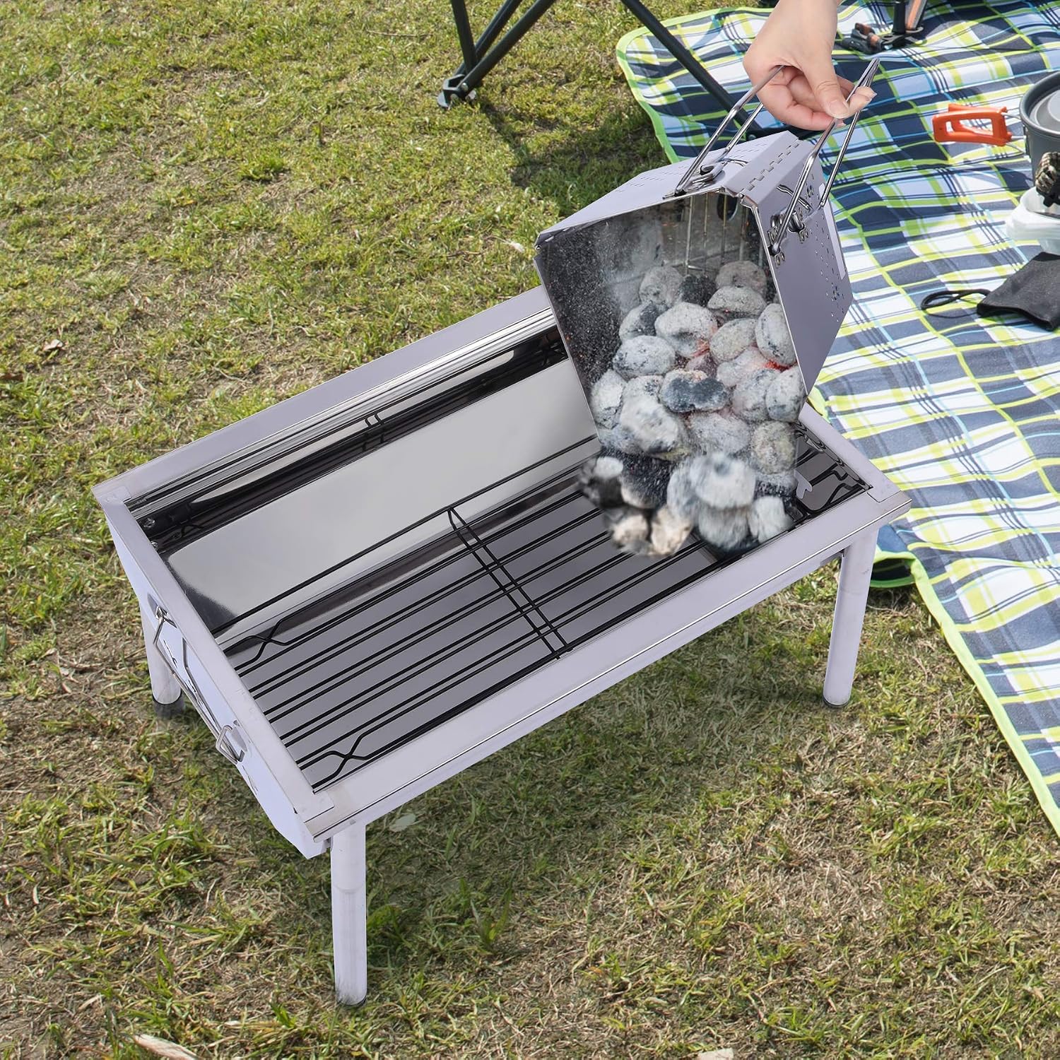 Quick Ignition Foldable Charcoal Chimney Starter, BBQ Charcoal Grill Starter and Wood Stove for Outdoor Lawn, Patio &