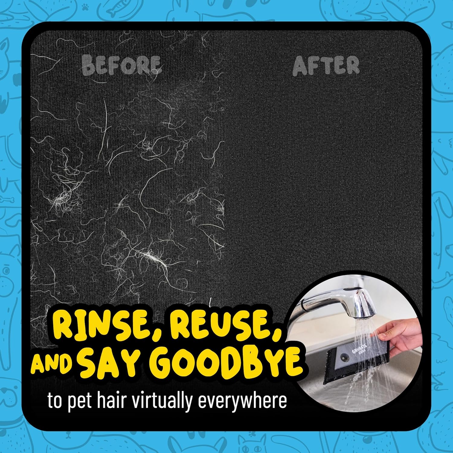 Grubbie Edge Pet Hair Removal Tool – Reusable Pet Hair & Lint Remover for Car Interiors, Upholstery, Carpets, Seats