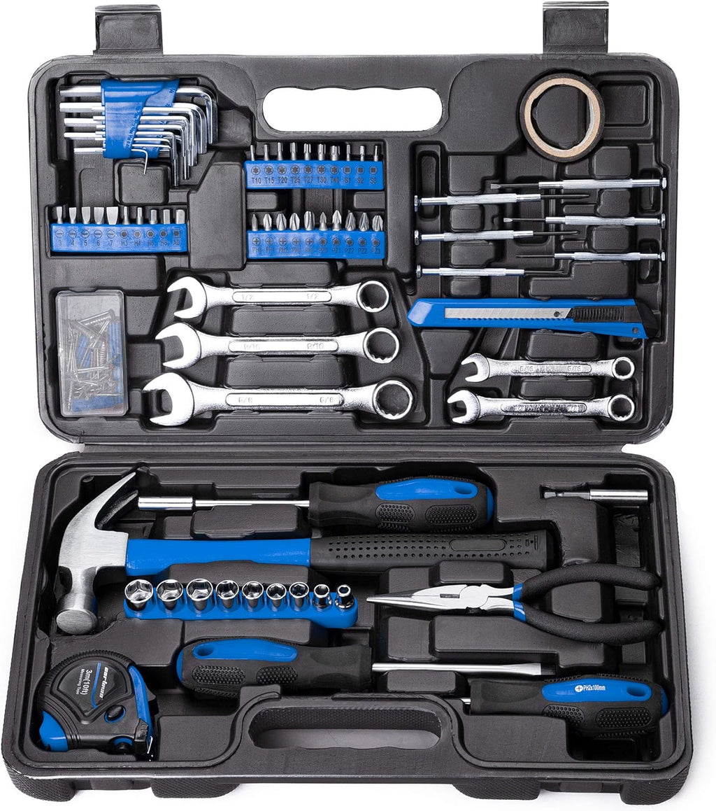148Piece Tool Set General Household Hand Tool Kit with Plastic Toolbox Storage Case Blue