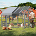 Wooden Large Chicken Coop, Walk-in Poultry Cage, Gray