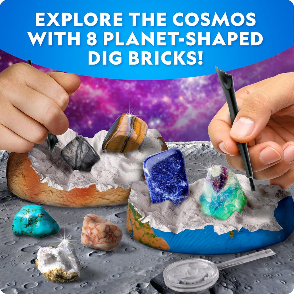 National Geographic Space Gemstone Dig Kit with 16 Real Specimens | 8 Planet-Shaped Dig Bricks, 16 Rocks and