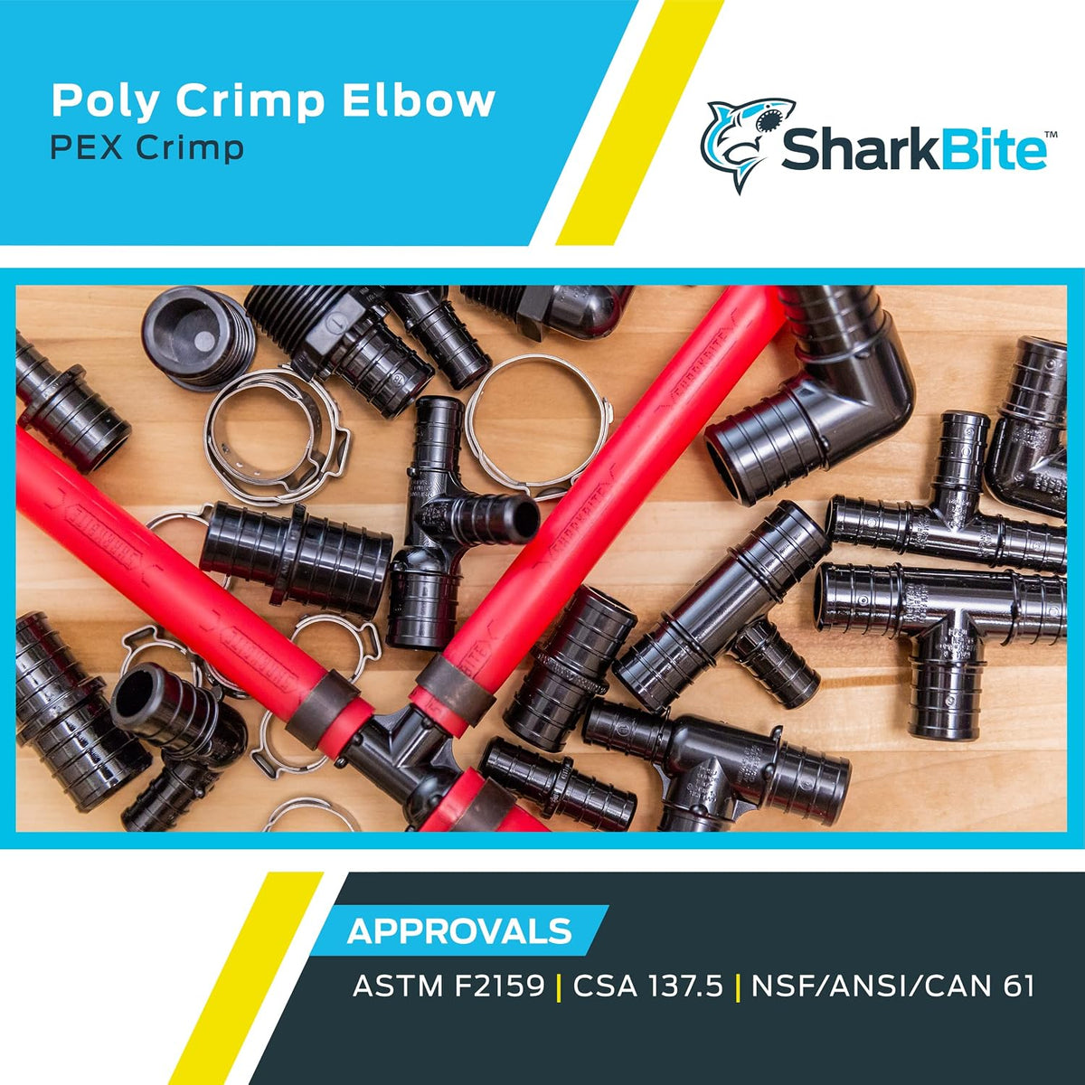 SharkBite 1 Inch Poly Crimp 90 Degree Elbow, Pack of 5, PEX Pipe, PE-RT, UP260A5