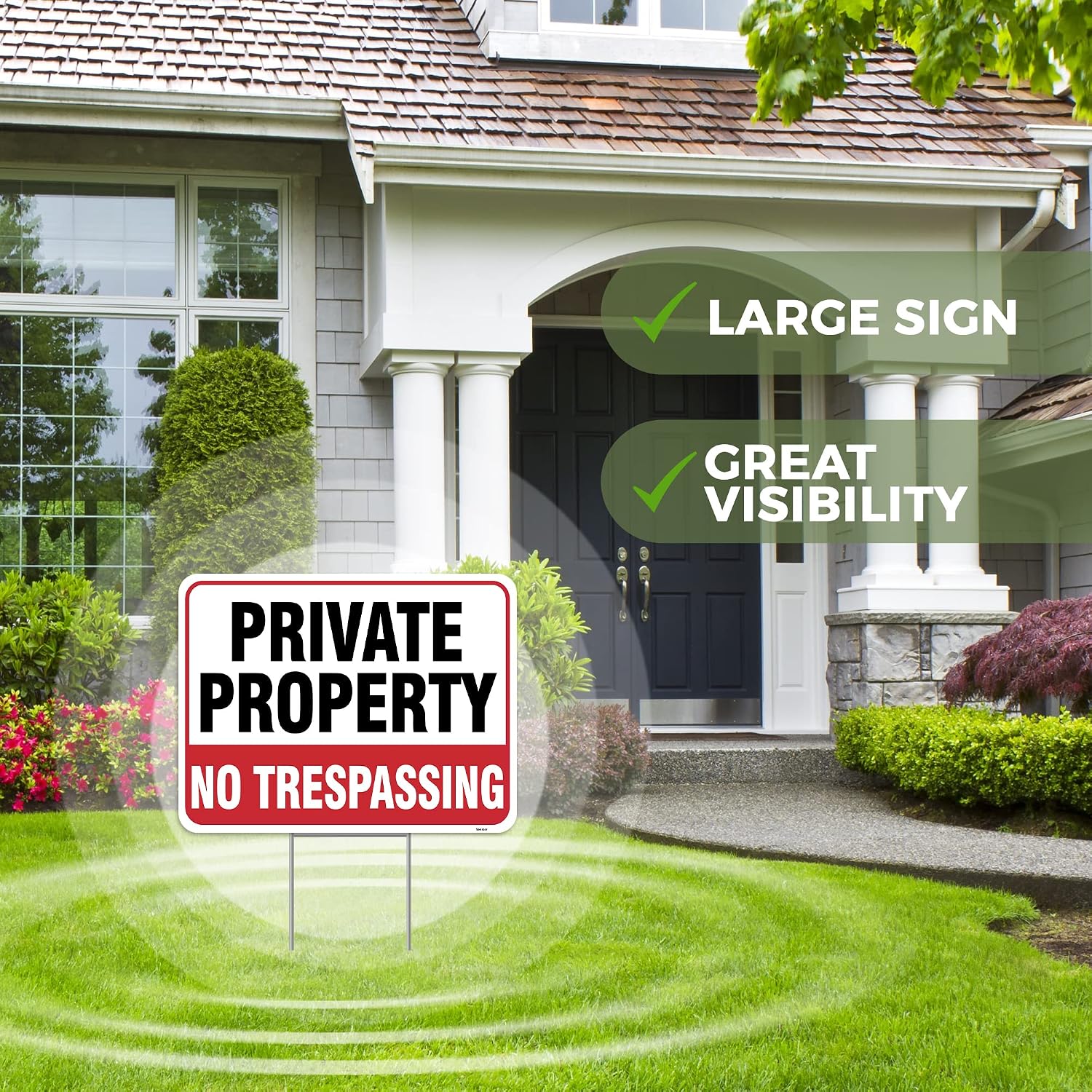 2PC Private Property No Trespassing Sign with Metal Stakes, 17"x13" - Corrugated Plastic - No Trespass Keep Out