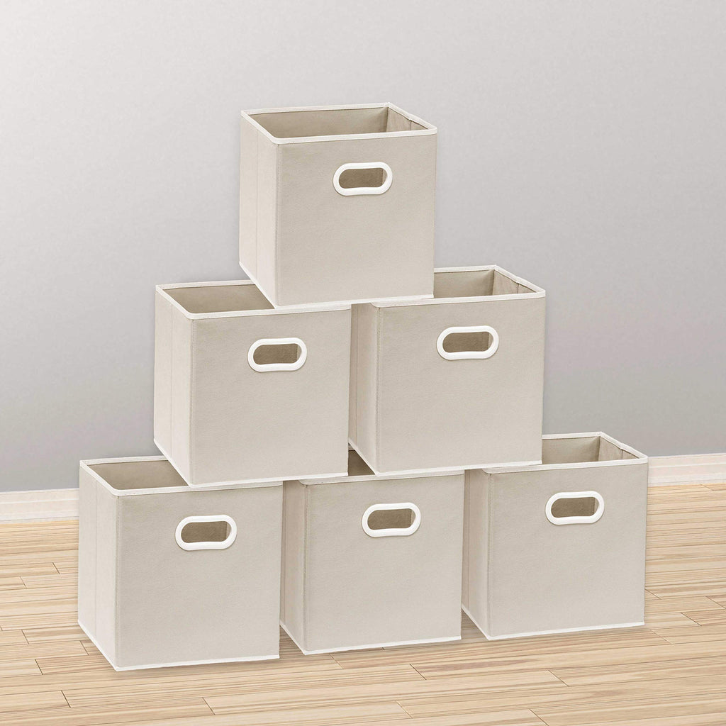 11-Inch Foldable Cube Storage Bins with Handles, Beige