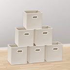 11-Inch Foldable Cube Storage Bins with Handles, Beige
