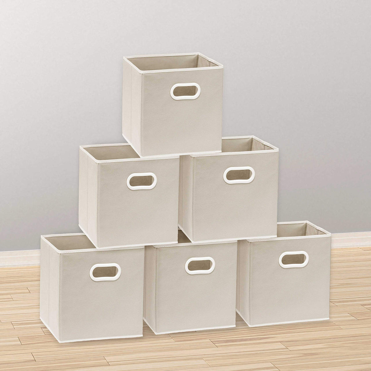 11-Inch Foldable Cube Storage Bins with Handles, Beige