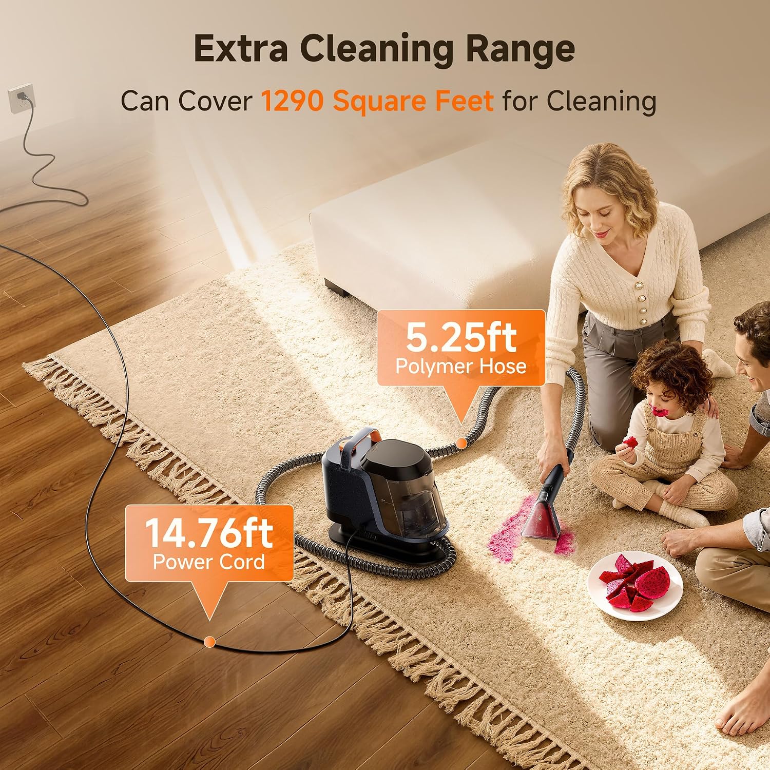 18Kpa Carpet Cleaner Machine with Pet Pro Cleaner&Tools Set of 1 | Portable Carpet Cleaner with 3 Brush Heads for
