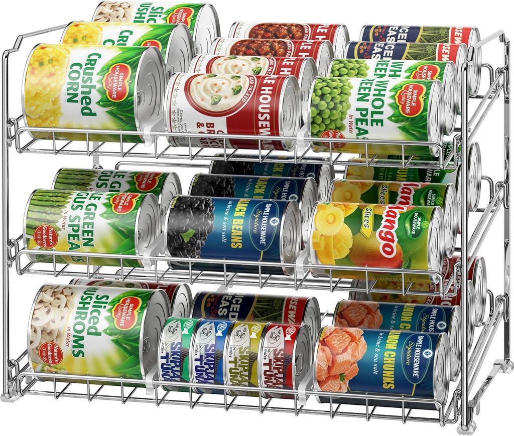 Stackable Can Organizer Rack for Pantry/Cabinet – 11.5" D x 17" W x 13.75" H, Holds 36 Cans, 3-Tier Can Food Storage