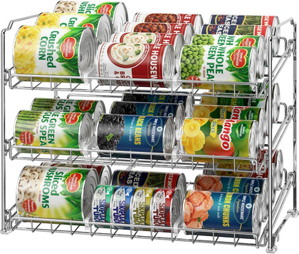 Stackable Can Organizer Rack for Pantry/Cabinet – 11.5" D x 17" W x 13.75" H, Holds 36 Cans, 3-Tier Can Food Storage