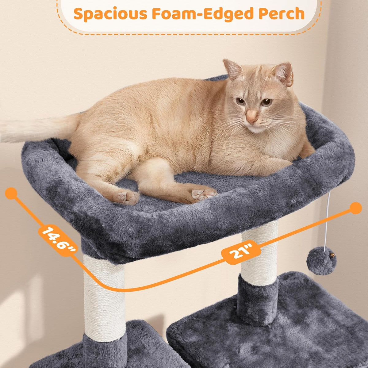 54in Cat Tree Tower for Large Cats, Multi-Level Condo & Hammock