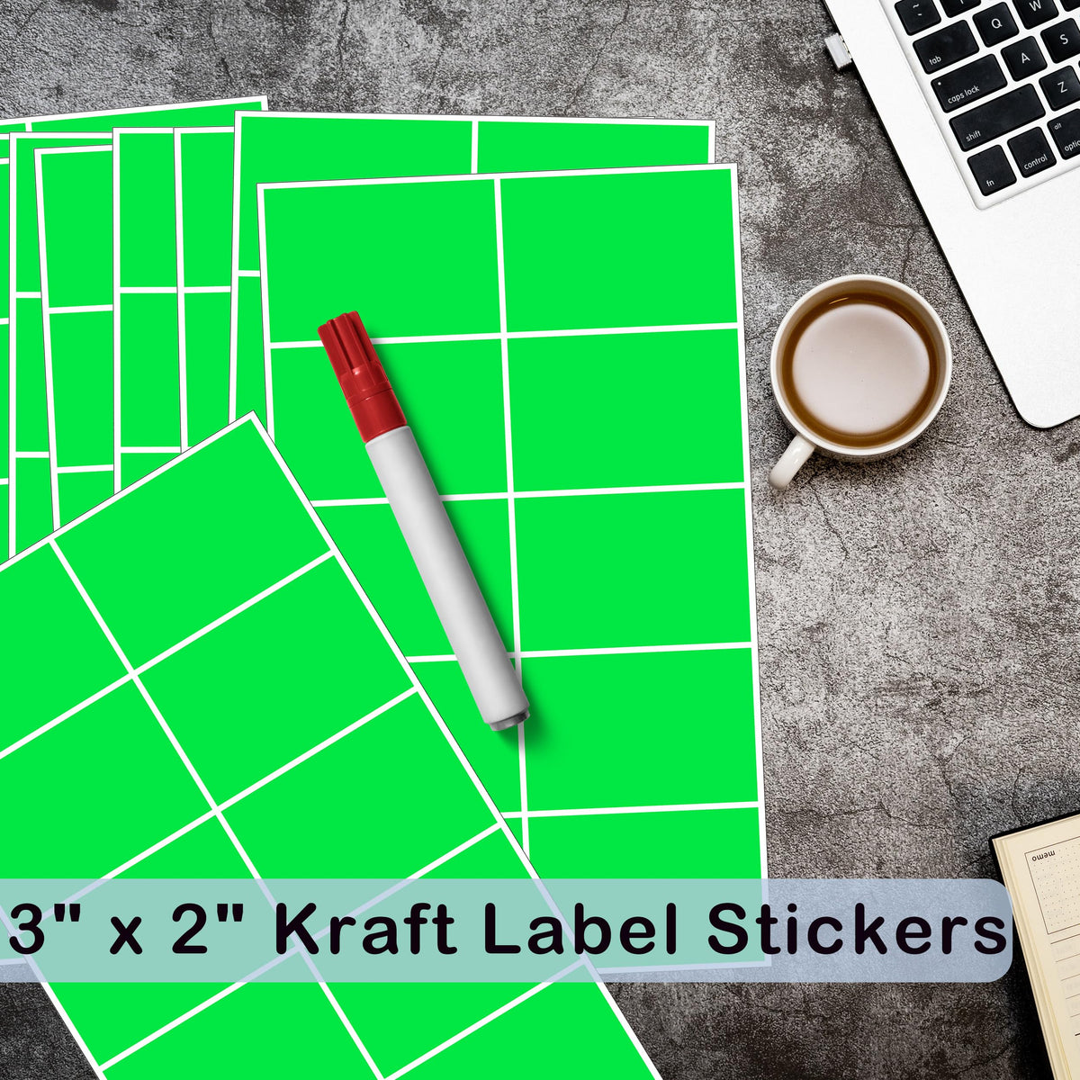 Fluorescent Green Label Stickers,3"x2" Sticker Labels,240 Pack Moving Label