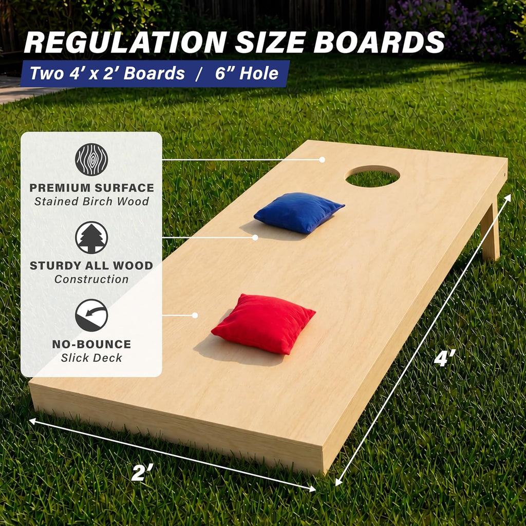 Solid Wood Premium Cornhole Sets - Choose 4 x 2 ft or 3 x 2 ft - Game Boards Include Set of 8 Cornhole Toss Bags