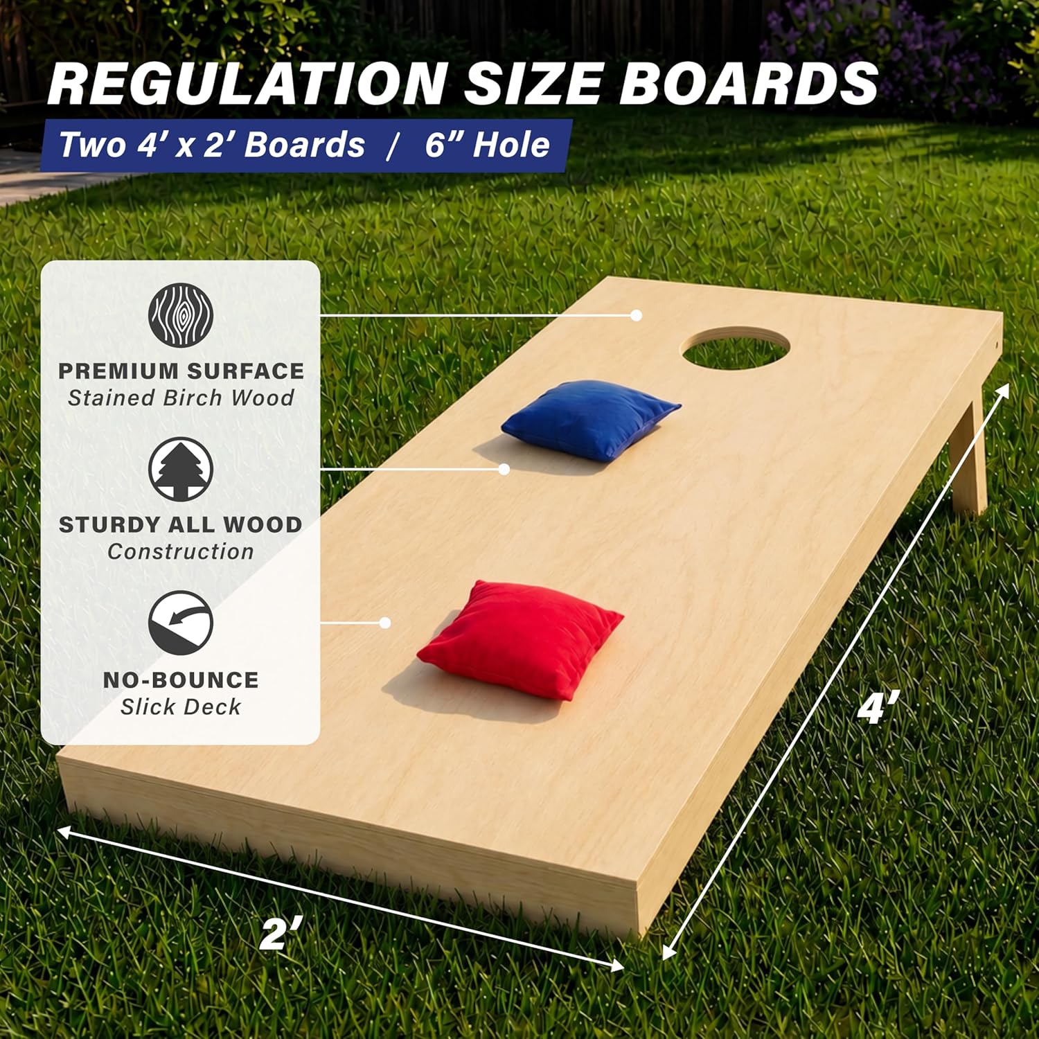 Solid Wood Premium Cornhole Sets - Choose 4 x 2 ft or 3 x 2 ft - Game Boards Include Set of 8 Cornhole Toss Bags