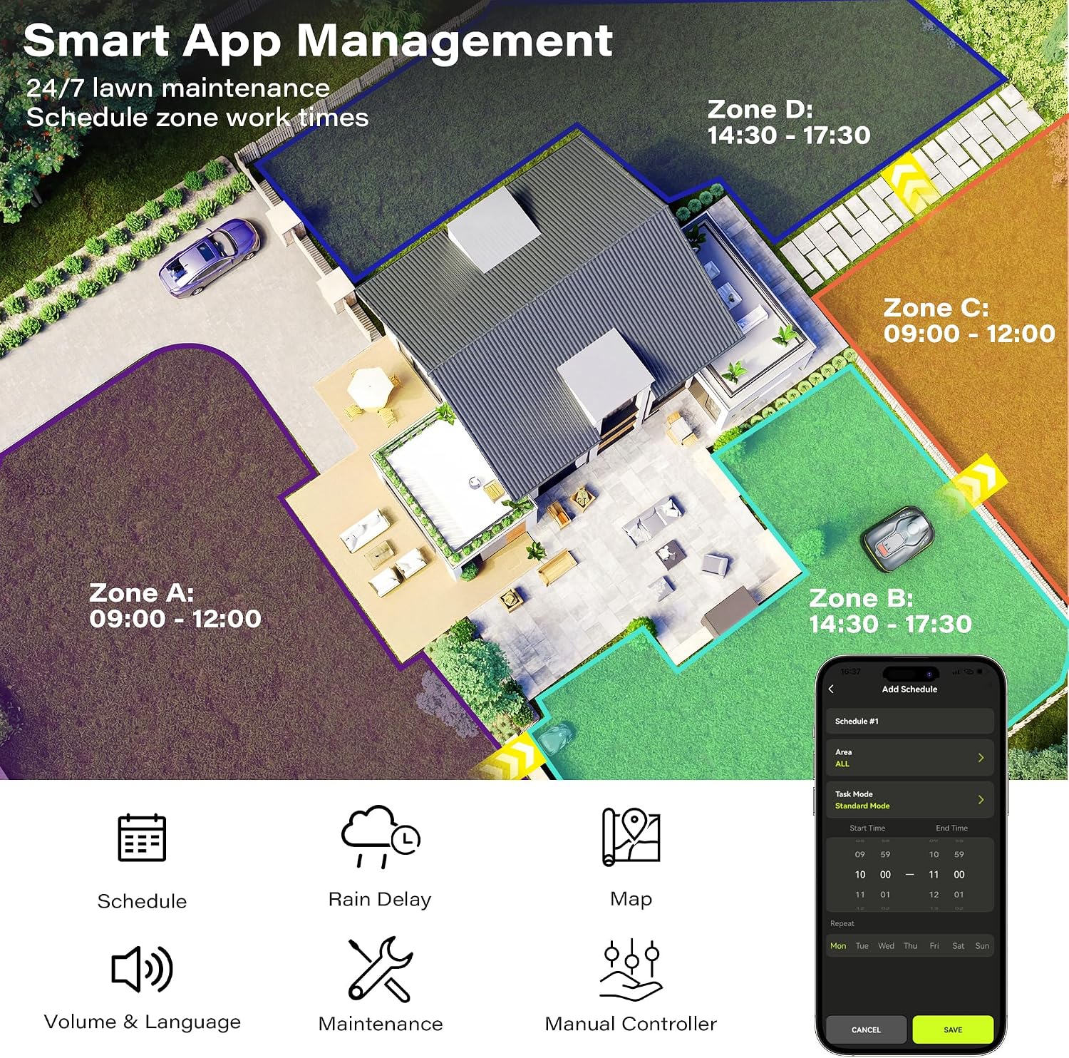 RTK Robot Lawn Mower, Perimeter Wire Free RTK+Vision Robotic Lawnmower for 1/4 Acres Lawn, Auto Mapping, APP Control