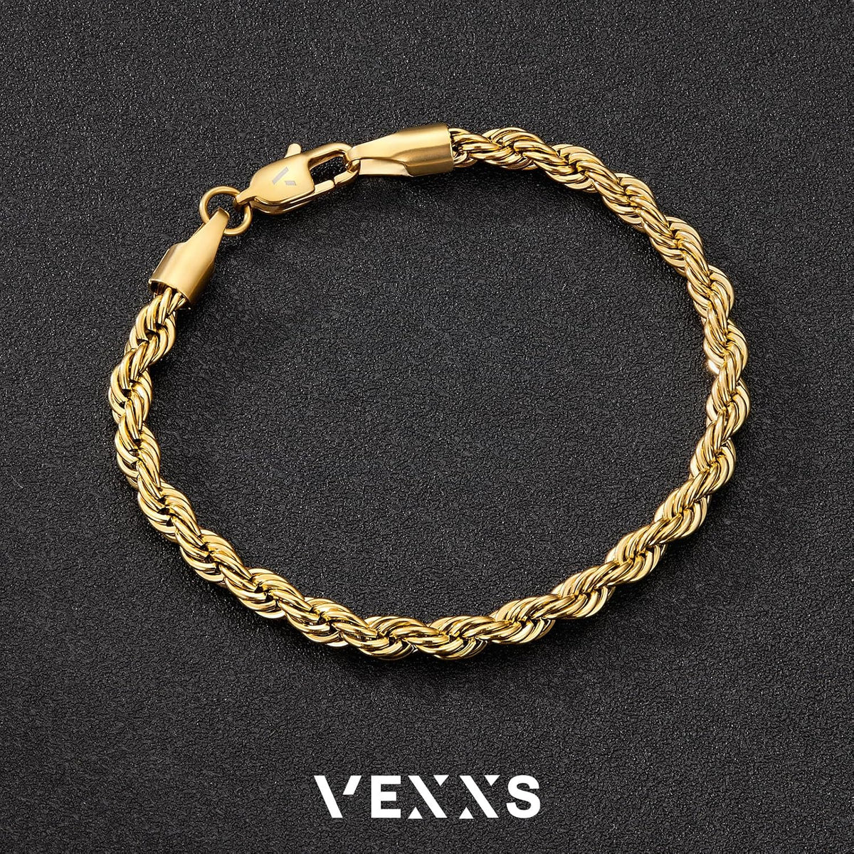 Rope Chain Bracelet for Men, 18K Real Gold Plated Men's Rope Link Bracelet, Durable No Color Fading Cuban Link
