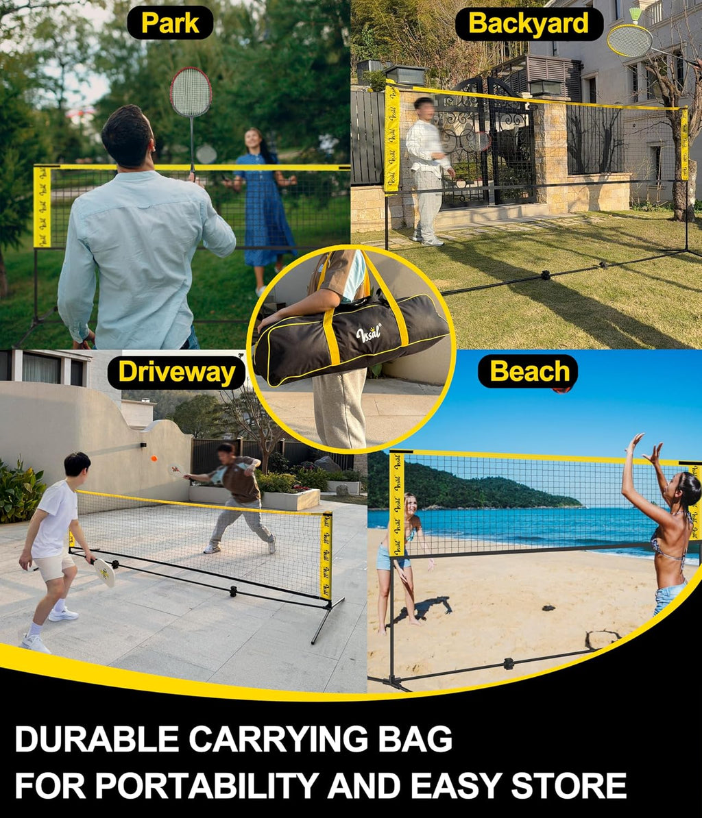 3-in-1 Portable Badminton Volleyball Pickleball Net Set for Backyards | Adjustable Height 34"-7 ft, Beach, Outdoor