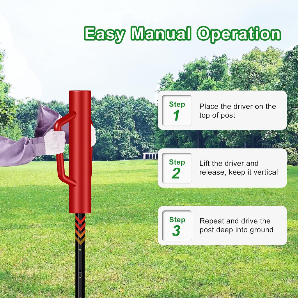 Fence Post Driver with Handle 12LB, T Post Pounder for Wire Fencing, Red