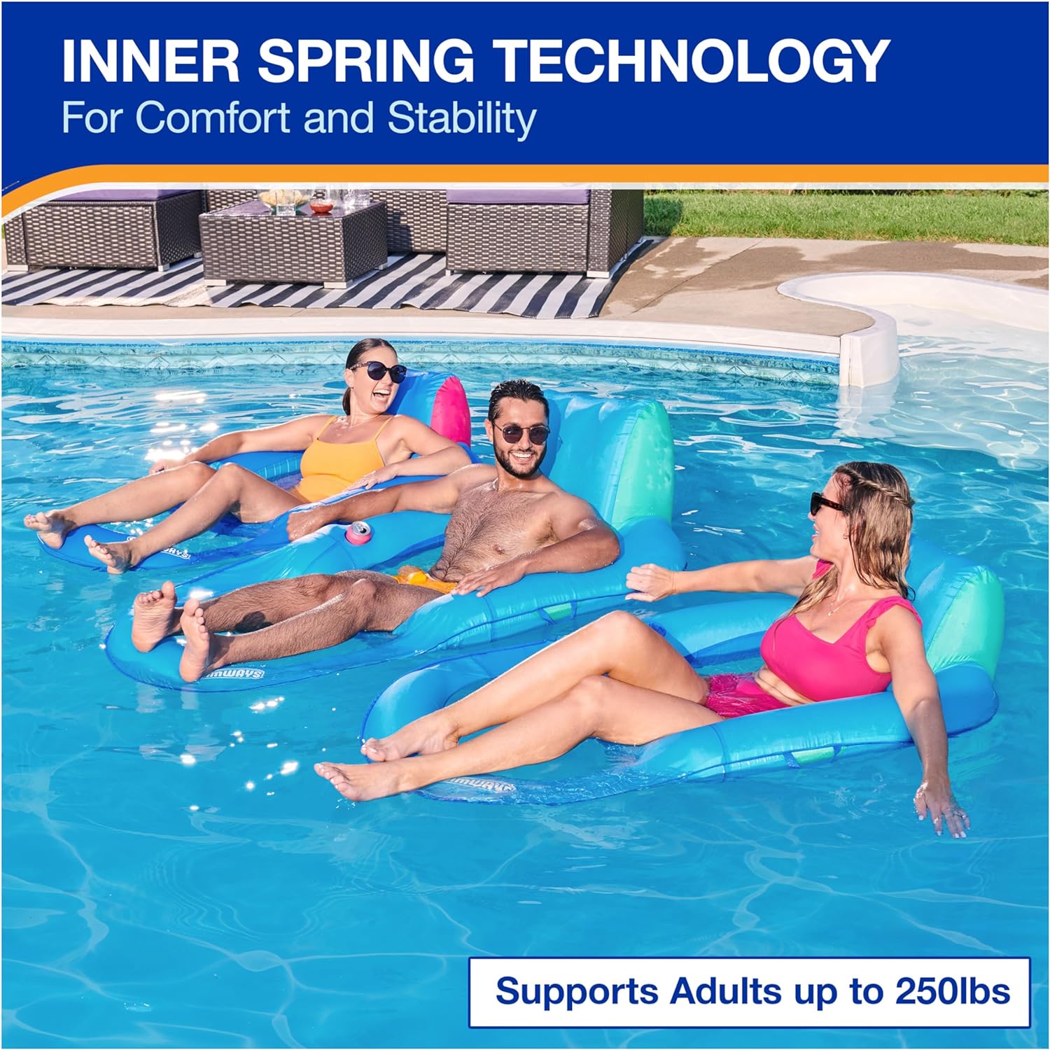Spring Float Premium Recliner Pool Lounger, Inflatable Pool Floats for Adults with Fast Inflation