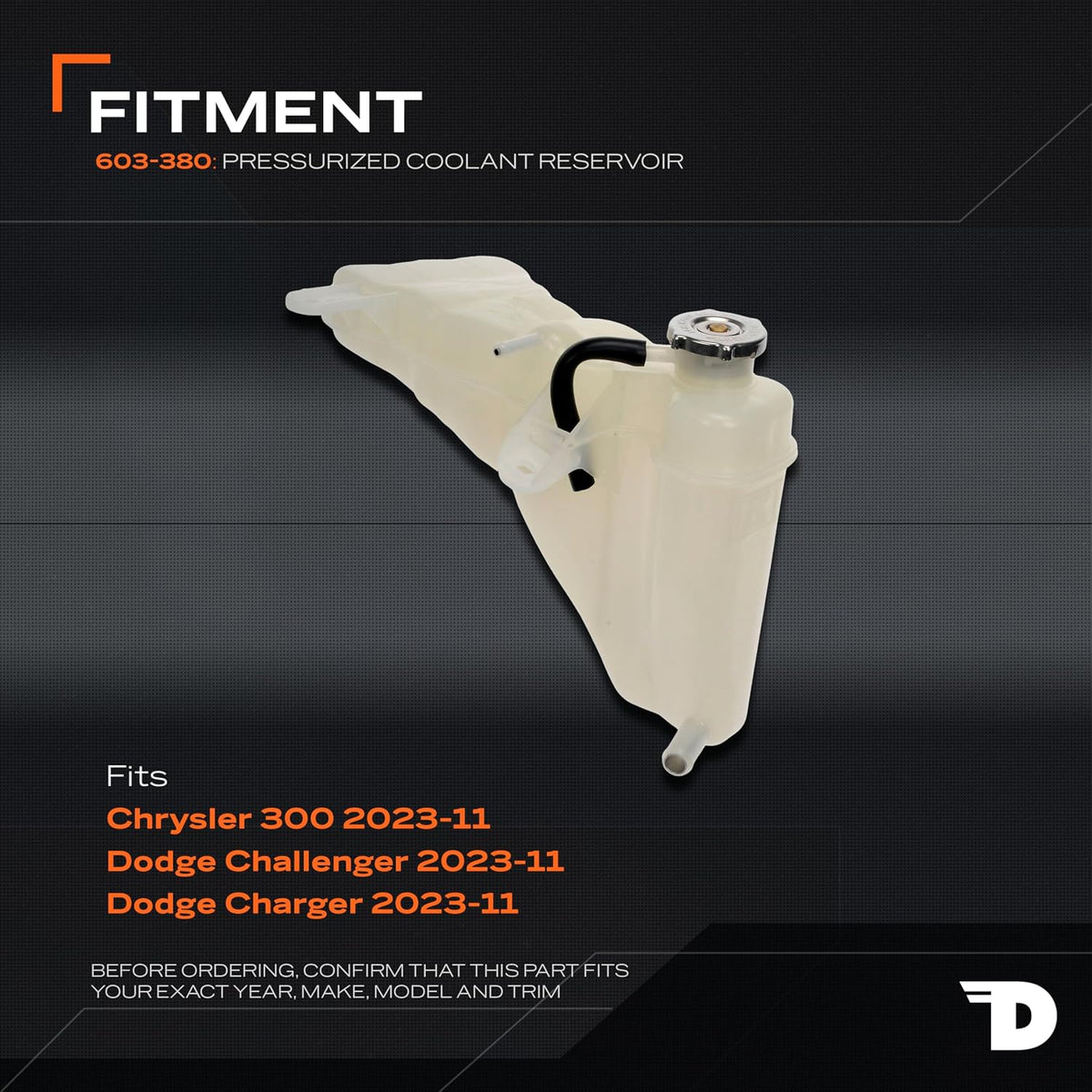 Dorman 603-380 Front Pressurized Coolant Reservoir with Cap Compatible with Select Chrysler / Dodge Models